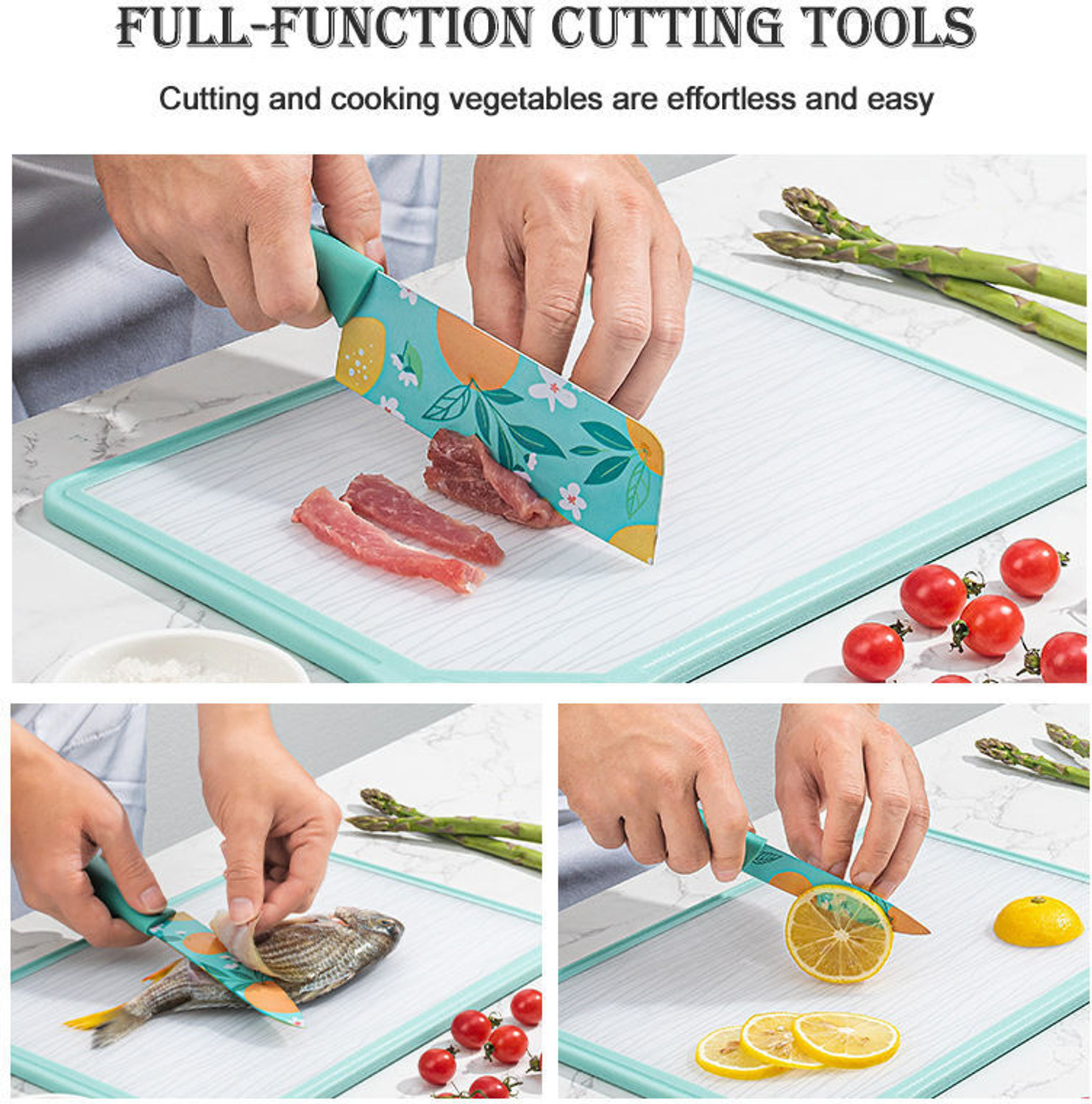 Image of ZROY ENTERPRISE 1 Pc Stainless Steel Knife Set of 3, Colorful Kitchen Knife with Ergonomic Handles for Meat, Fish & Vegetable