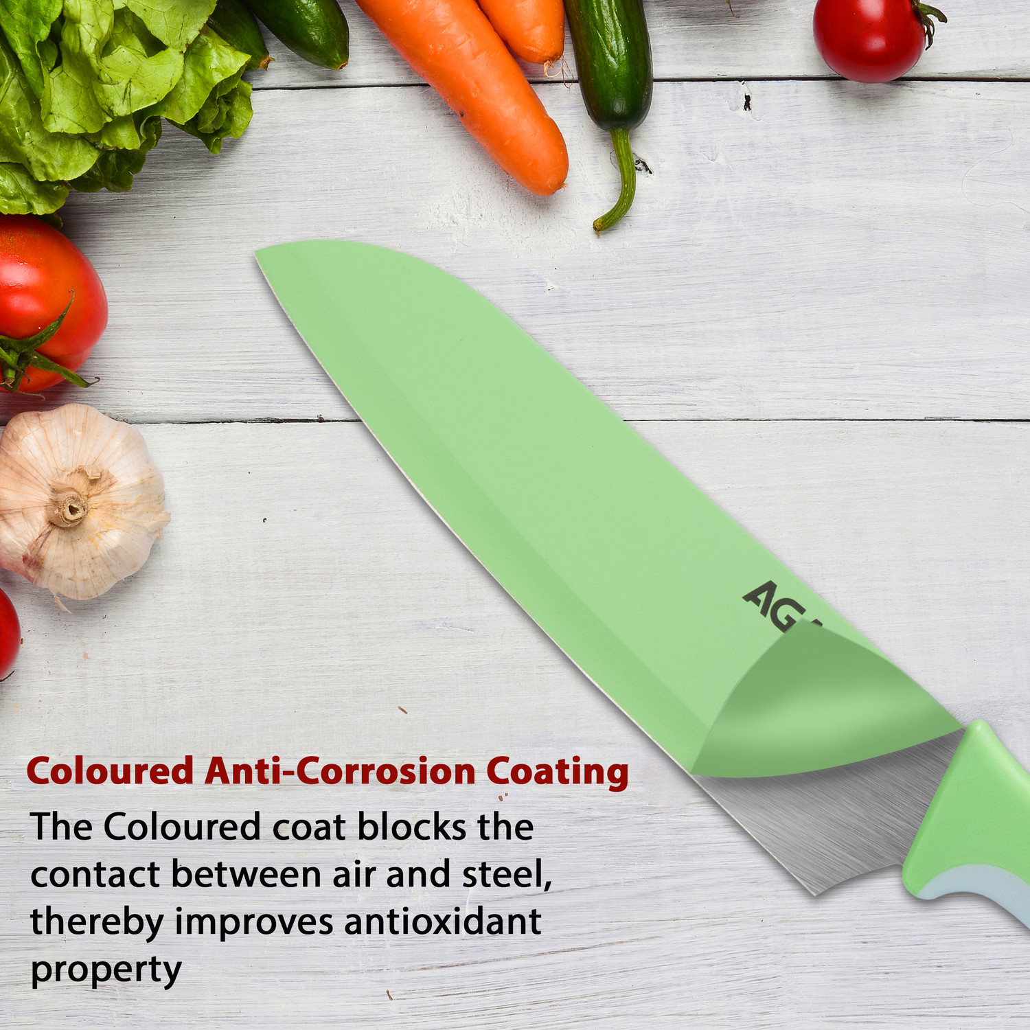 Image of AGARO 6 Pc Stainless Steel Knife Set Royal Coloured Kitchen Knifes with Cover, Professional Chef Knife, Santoku Knife
