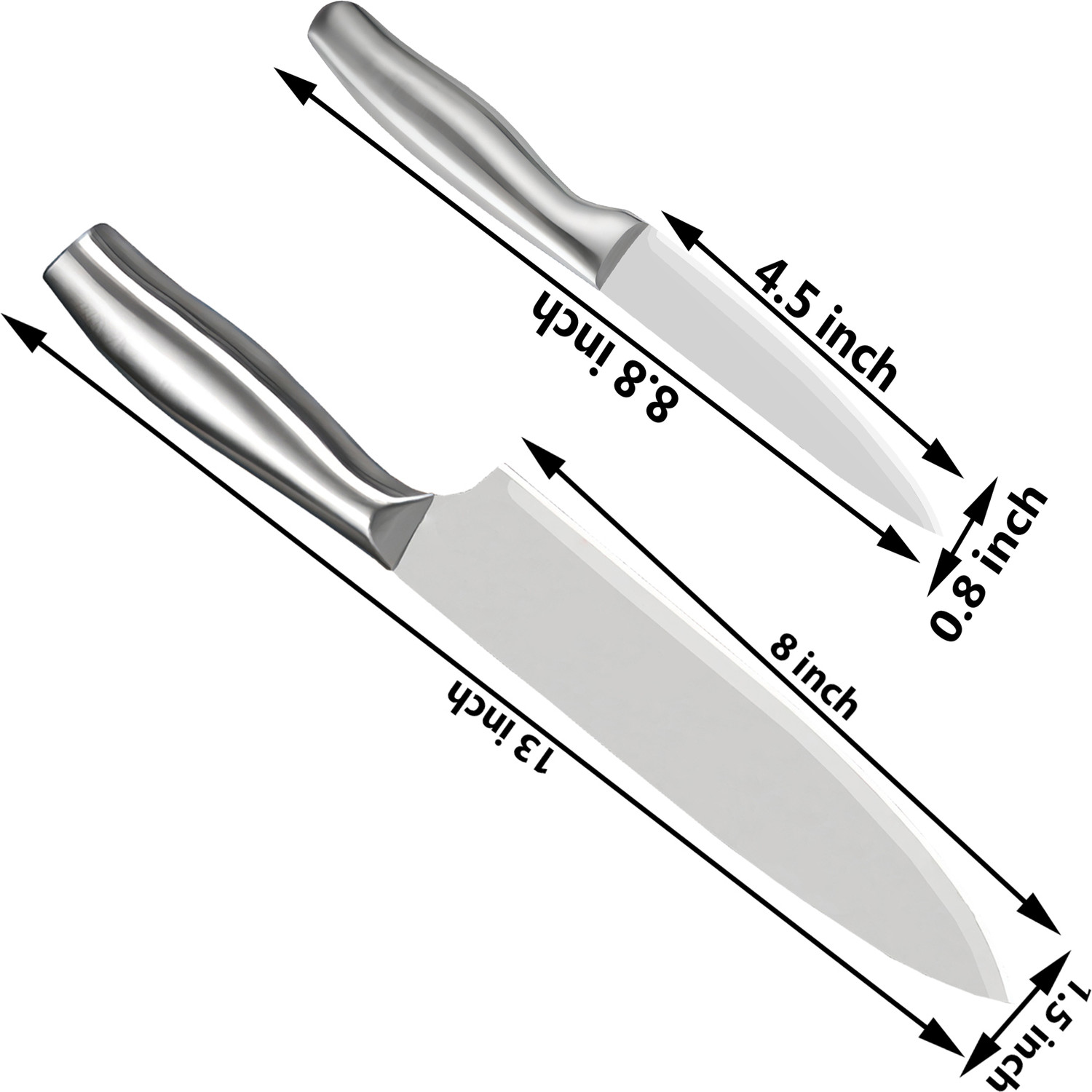 Image of Borneo 2 Pc Stainless Steel Knife Set Professional Stainless Steel Knife, 13 inch Chef & 8.8 inch Paring Knife Silver