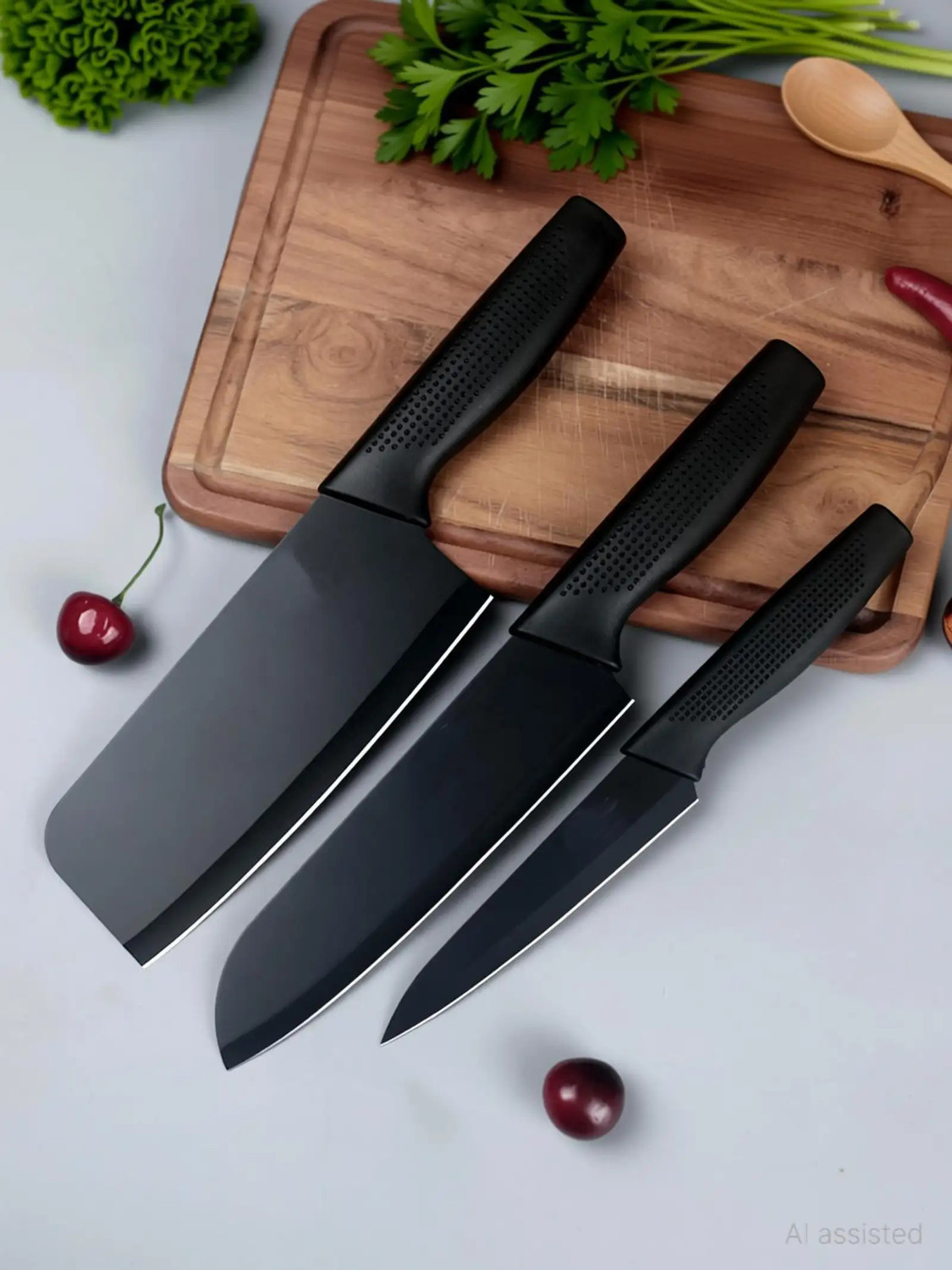 Image of ECUSSI 3 Pc Stainless Steel Knife Set High Carbon Stainless Steel Ultra Sharp Kitchen Knife for Meat & Vegetables