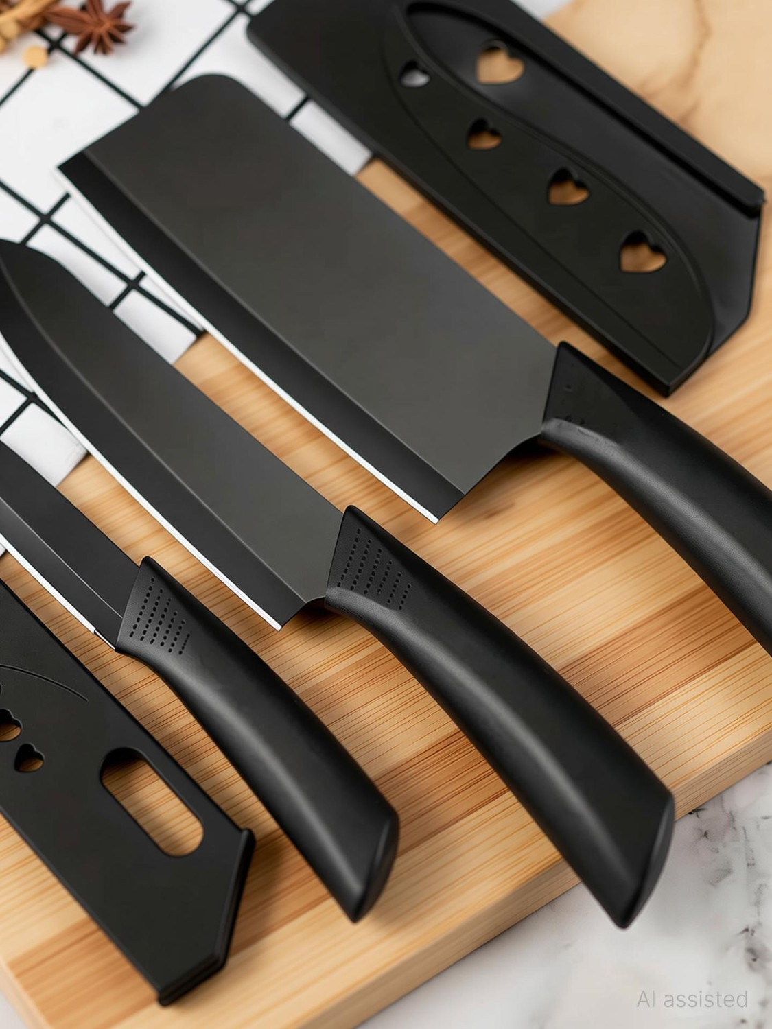 Image of ZROY ENTERPRISE 1 Pc Stainless Steel Knife Set of 3 black Kitchen Knife with Ergonomic Handles for Meat, Fish & Vegetable