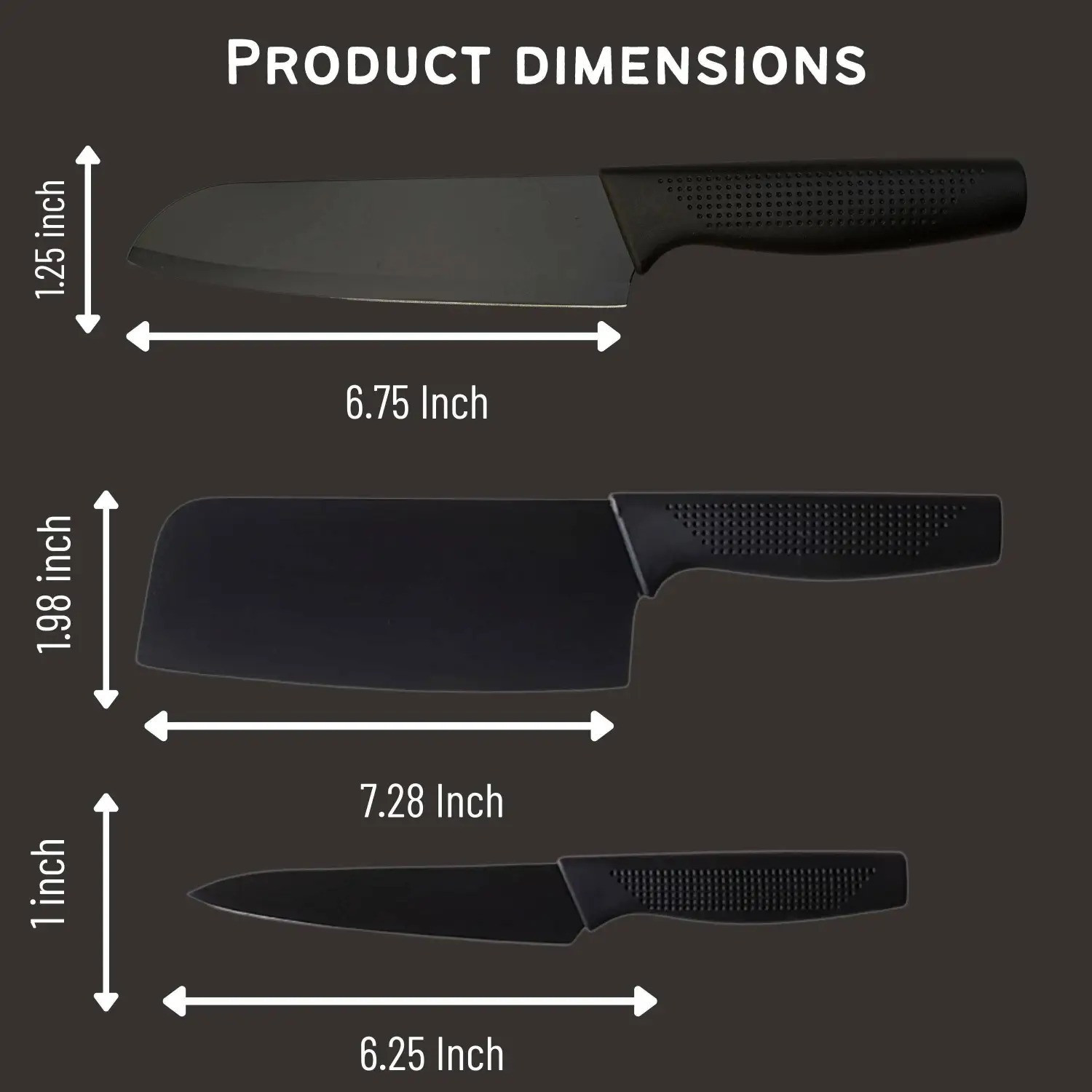 Image of X - Glam 3 Pc Stainless Steel Knife Set 3 Piece Kitchen Knife Set Non Stick Black Stainless Steel Chef Knives Set