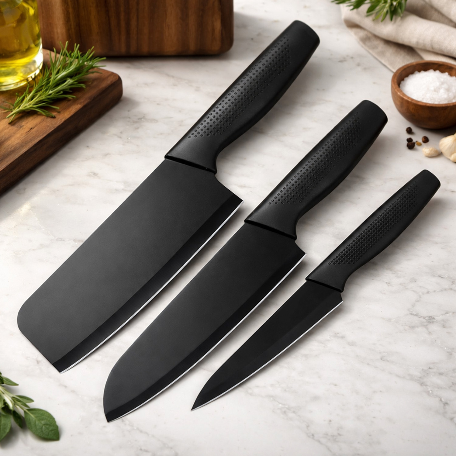 Image of Brandvilla 3 Pc Stainless Steel Knife Set 3-Piece, Nonstick Stainless Steel Chef, Santoku & Utility Knives