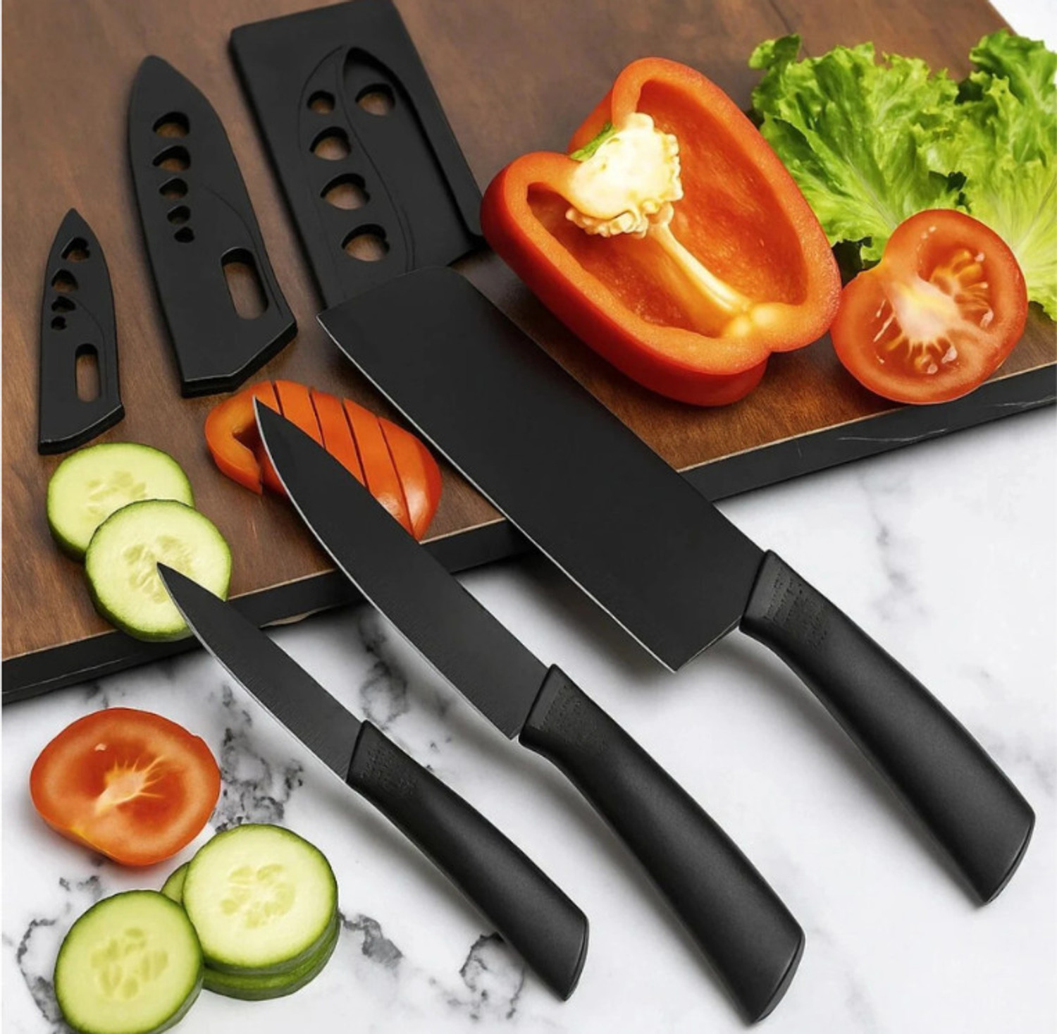 Image of Patel 3 Pc Stainless Steel Knife Set High Carbon SS Ultra Sharp Butcher, Meat, Pairing, Vegetable Knife for Kitchen