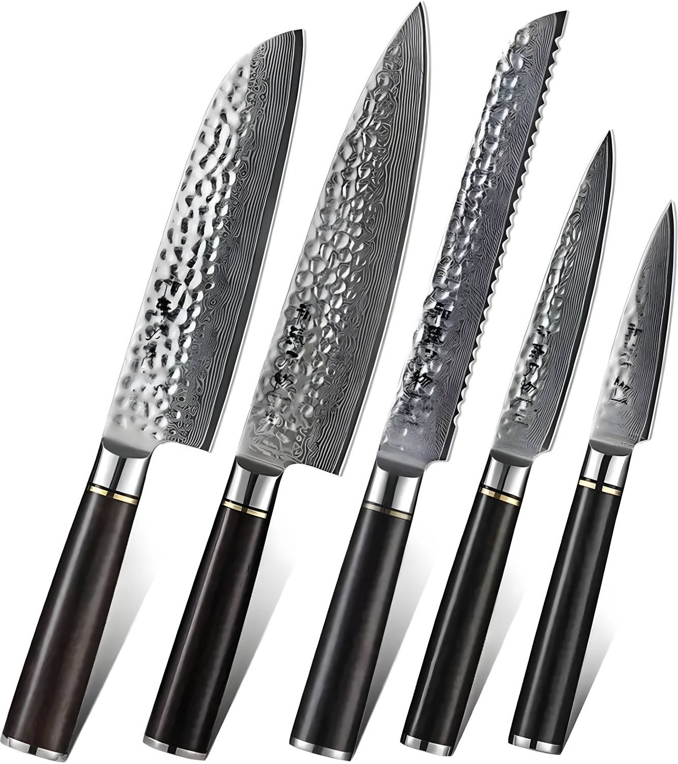 24x7eMall 5 Pc Stainless Steel Knife Set 5 Pcs Knife Japanese Knife with Damascus Pattern Tsushima Chef Knife