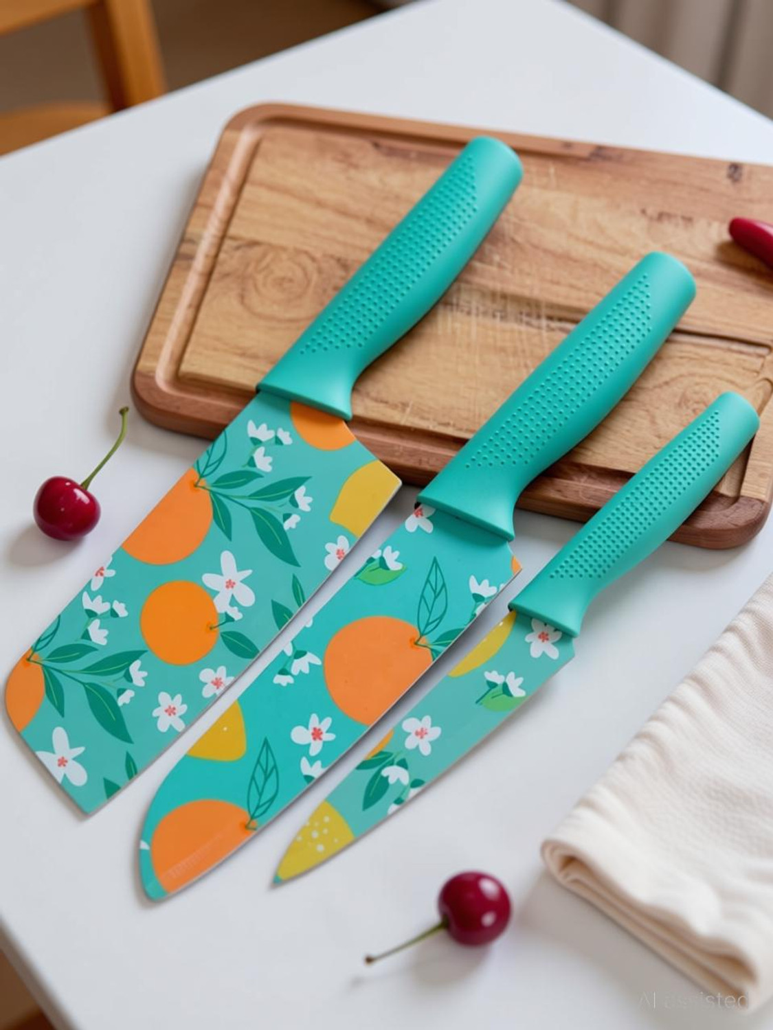 Image of ZROY ENTERPRISE 1 Pc Stainless Steel Knife Set of 3, Colorful Kitchen Knife with Ergonomic Handles for Meat, Fish & Vegetable