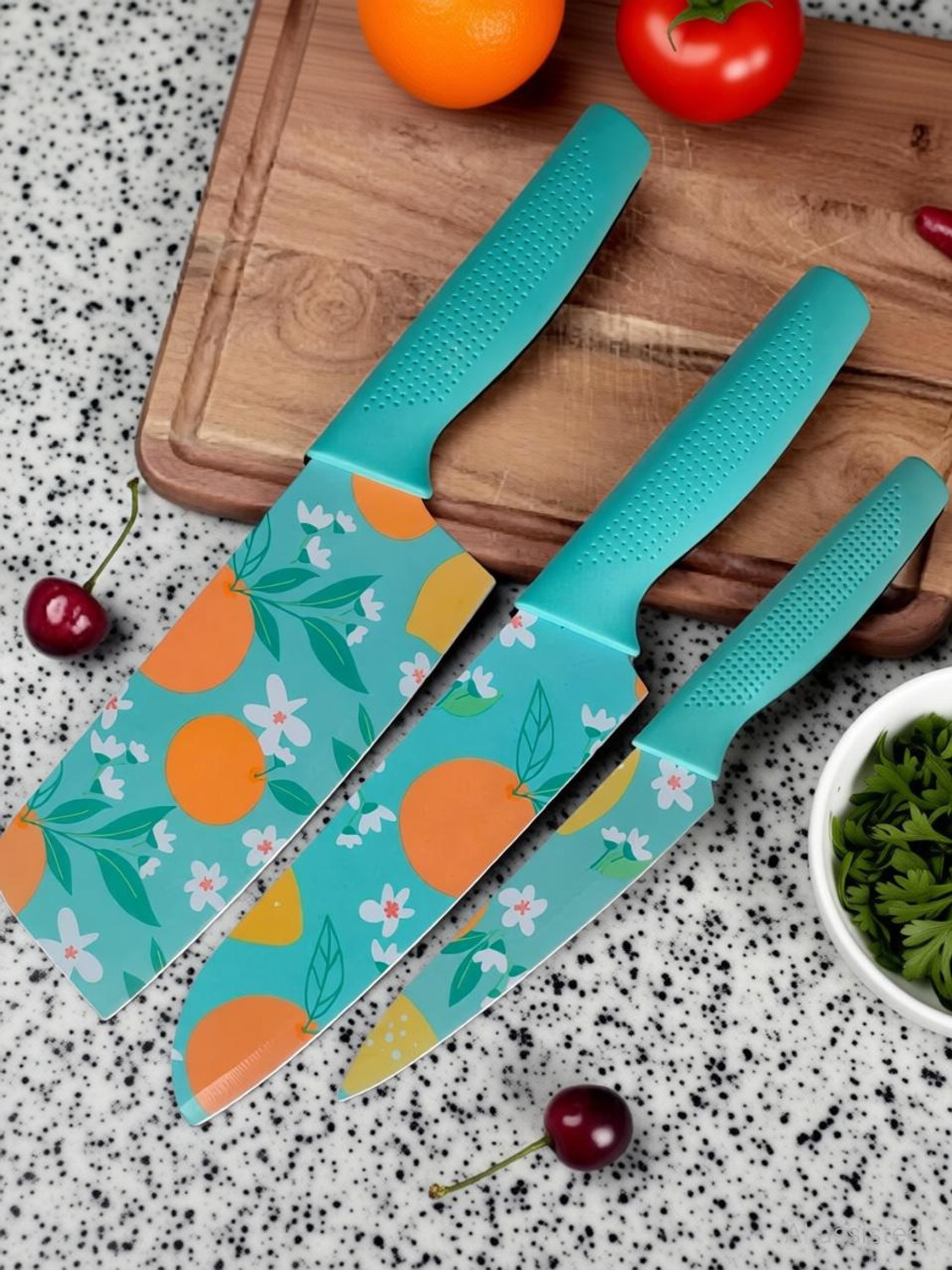 Image of ZROY ENTERPRISE 1 Pc Stainless Steel Knife Set of 3, Colorful Kitchen Knife with Ergonomic Handles for Meat, Fish & Vegetable
