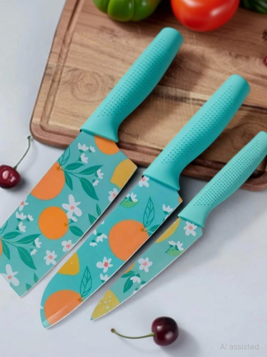 Image of ZROY ENTERPRISE 1 Pc Stainless Steel Knife Set of 3, Colorful Kitchen Knife with Ergonomic Handles for Meat, Fish & Vegetable