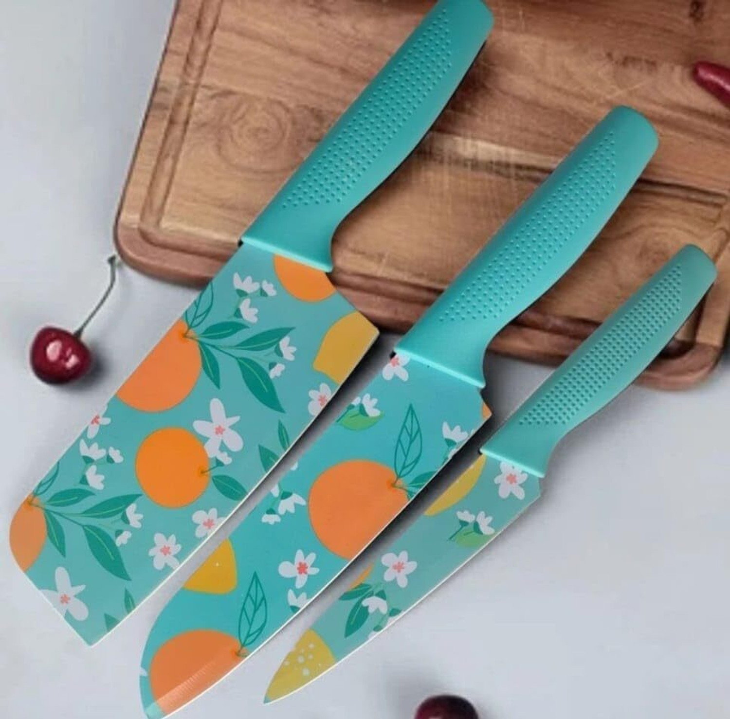 Image of ZROY ENTERPRISE 1 Pc Stainless Steel Knife Set of 3, Colorful Kitchen Knife with Ergonomic Handles for Meat, Fish & Vegetable