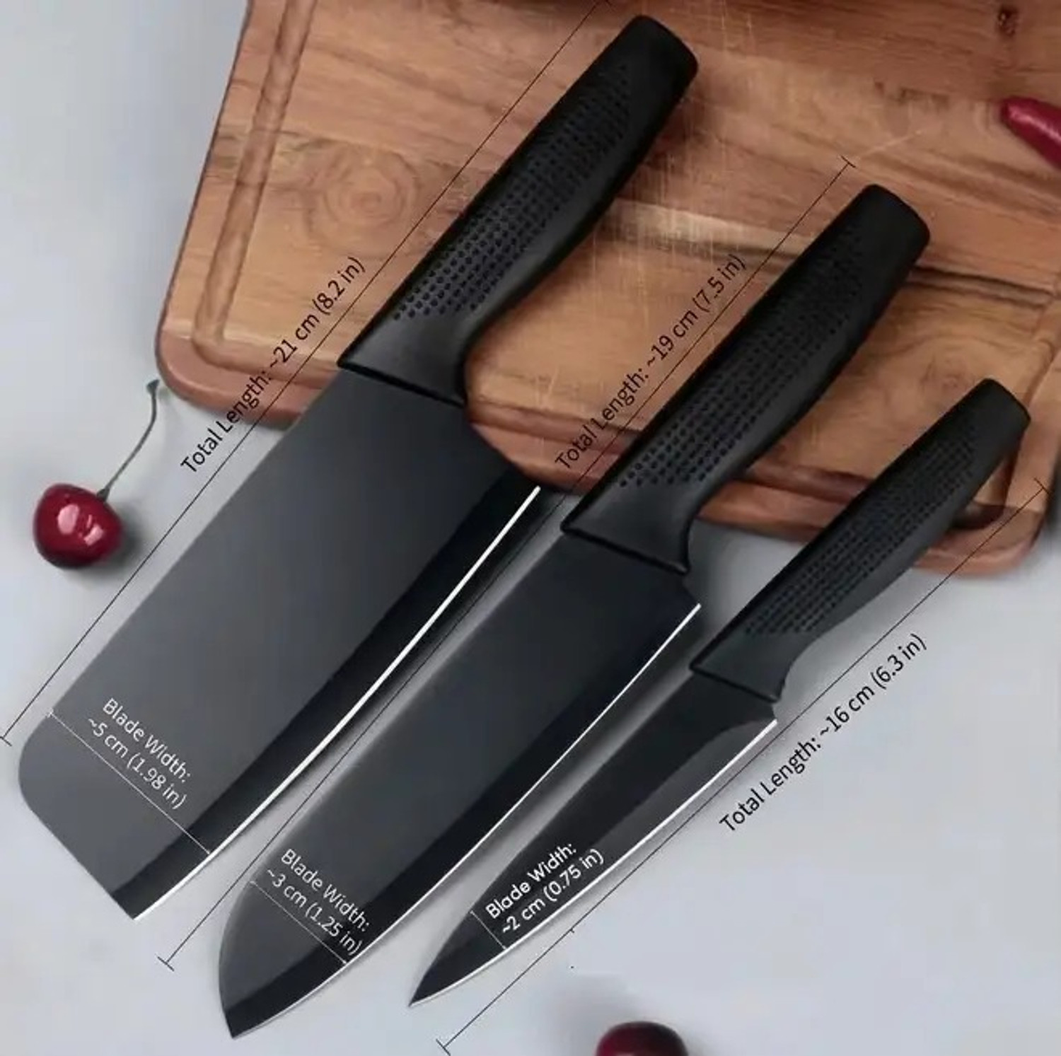 Image of X - Glam 3 Pc Stainless Steel Knife Set 3 Piece Kitchen Knife Set Non Stick Black Stainless Steel Chef Knives Set
