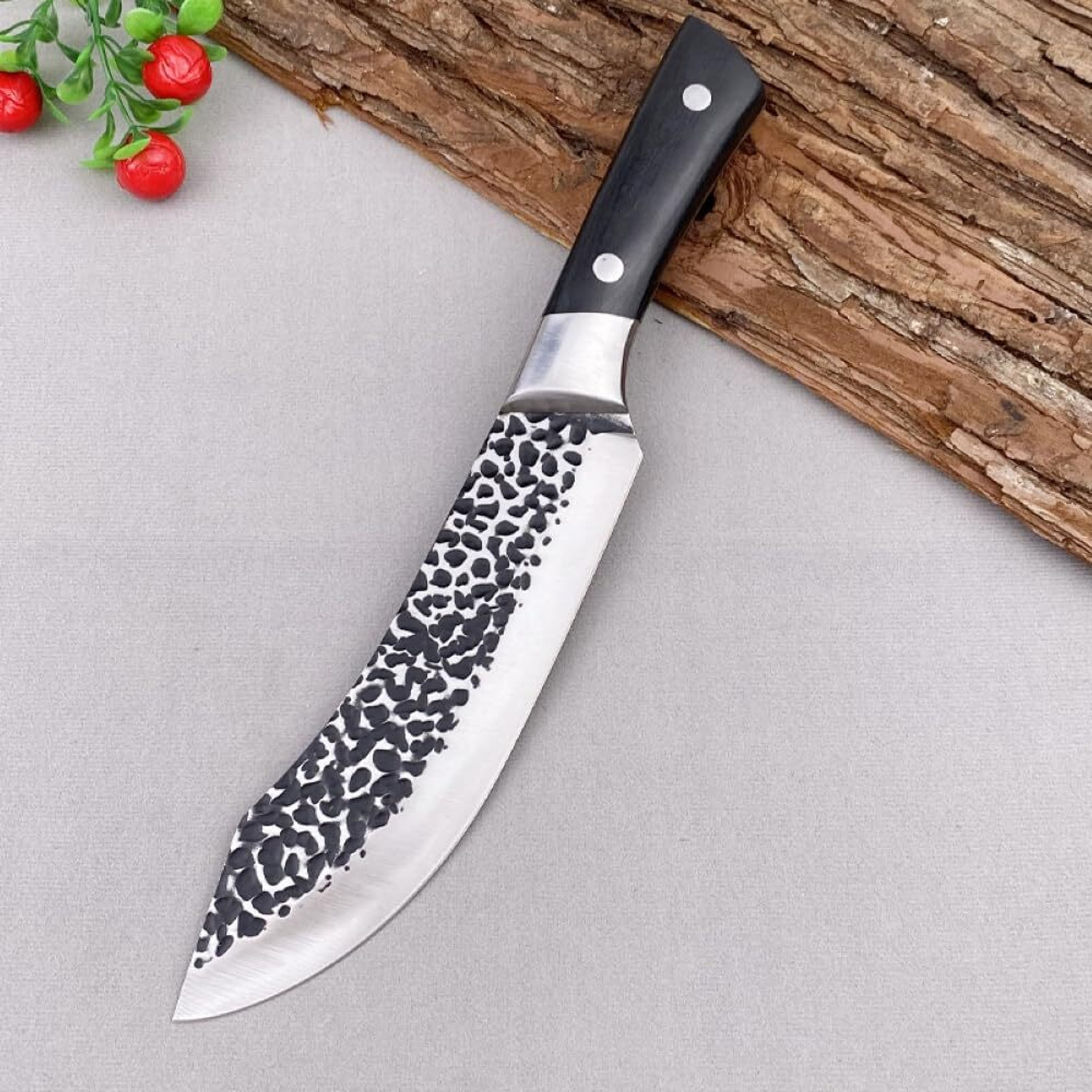 Image of Zypheron 1 Pc Stainless Steel Knife Curved Butcher Knife for Meat & Veg Cutting Textured Blade & Ergonomic Handle