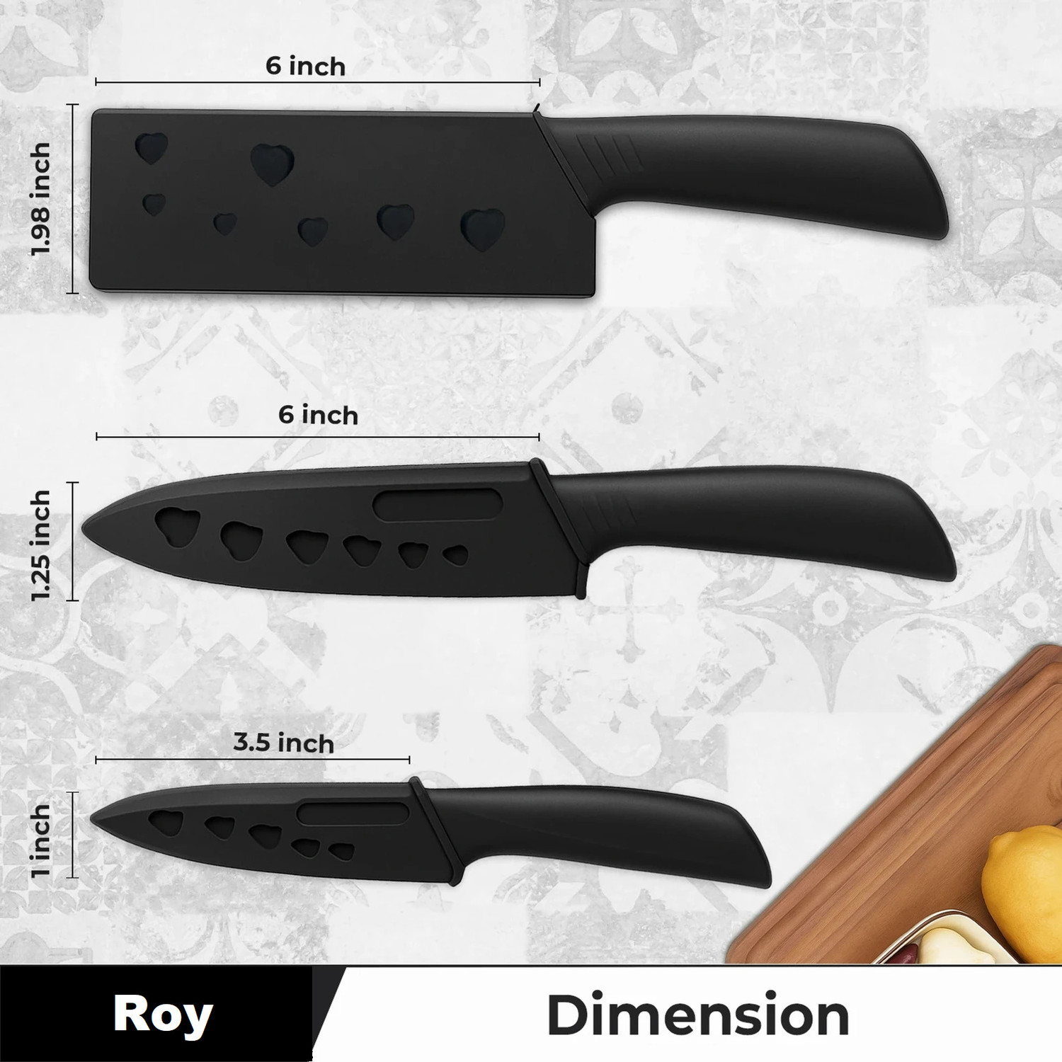 Image of RoyEnterprise 3 Pc Stainless Steel Knife Set Printed SS Ultra Sharp Butcher, Meat, Pairing, Vegetable for Kitchen