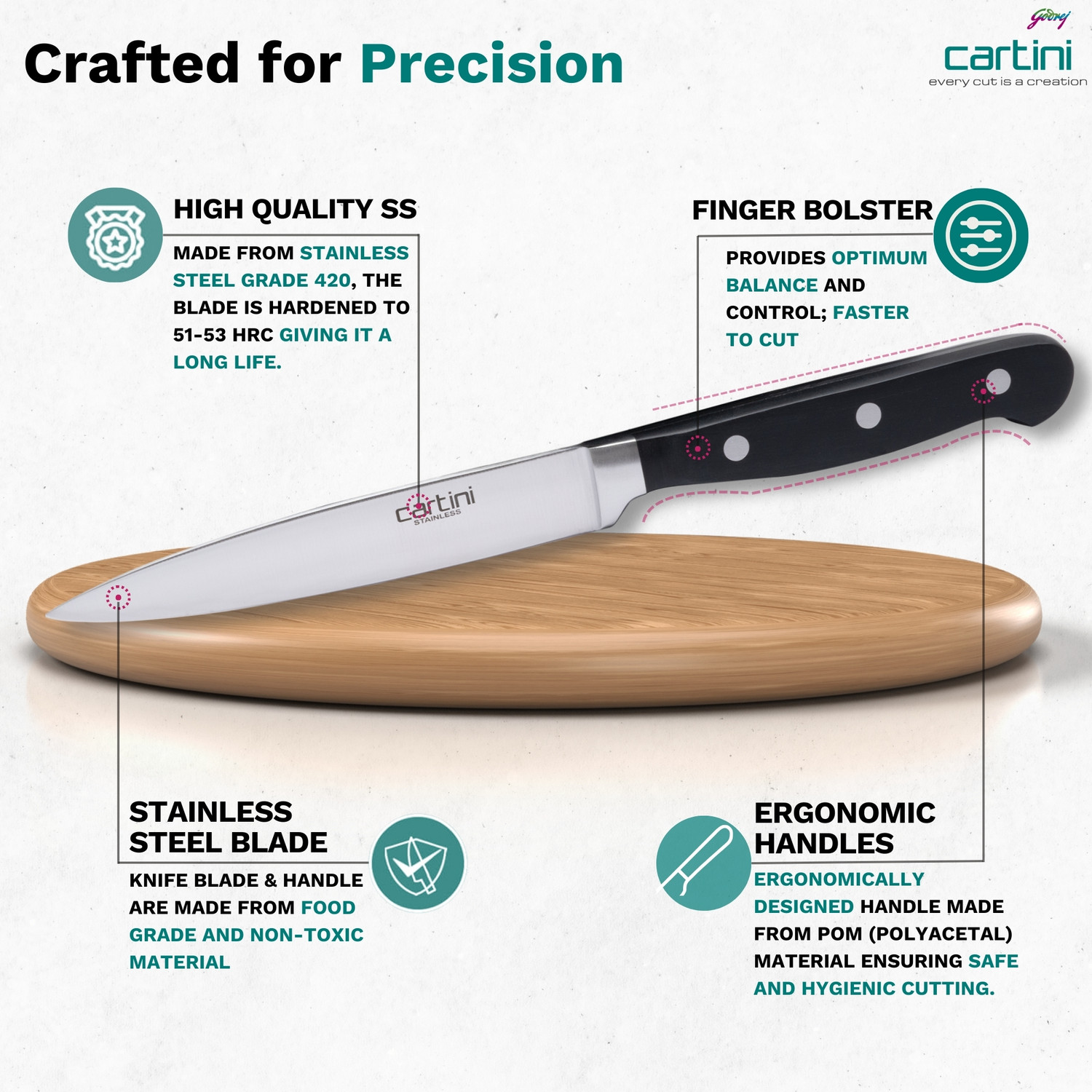 Image of Cartini 1 Pc Stainless Steel Knife 7248 Professional Vegetable Knife