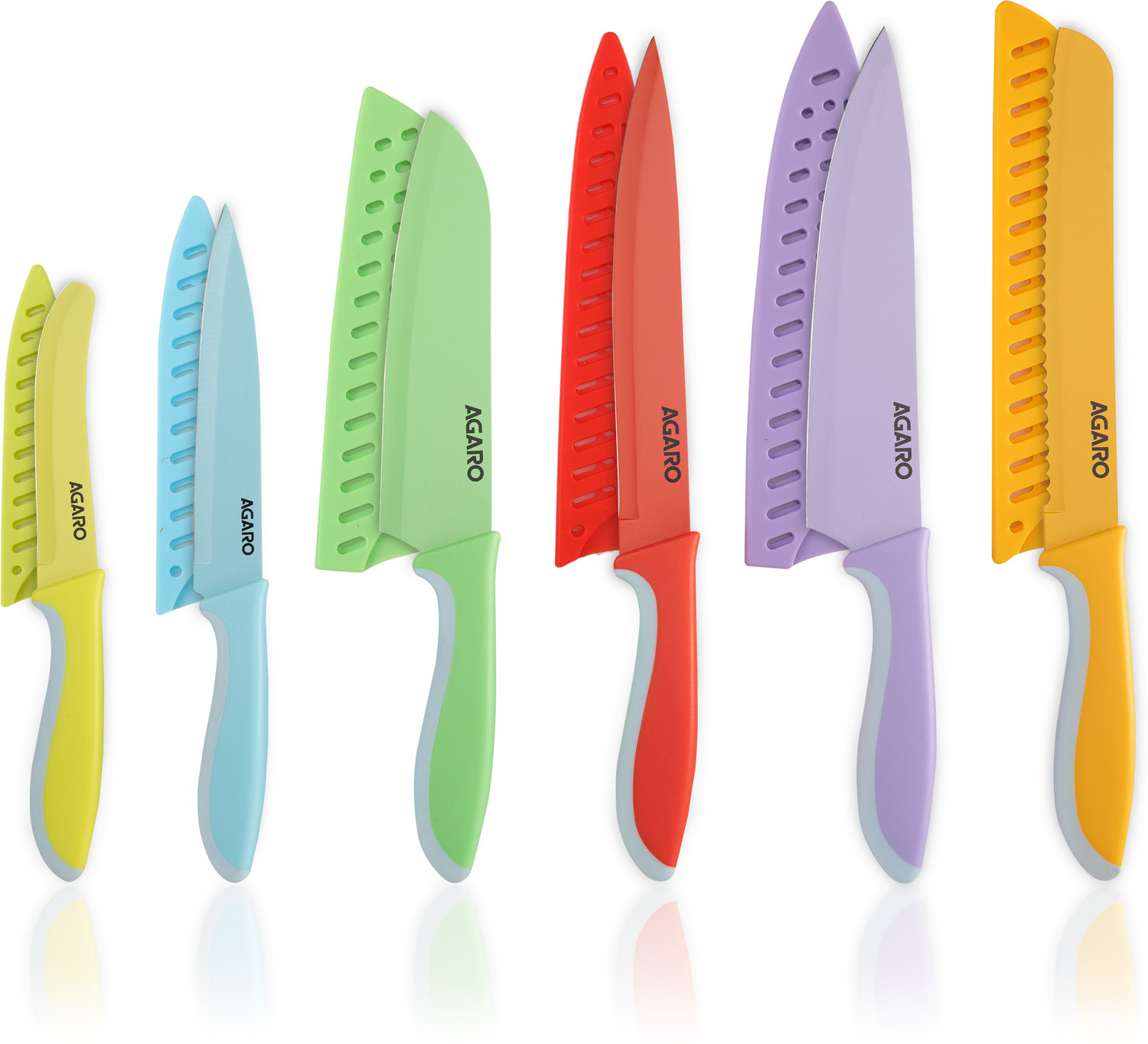 Image of AGARO 6 Pc Stainless Steel Knife Set Royal Coloured Kitchen Knifes with Cover, Professional Chef Knife, Santoku Knife