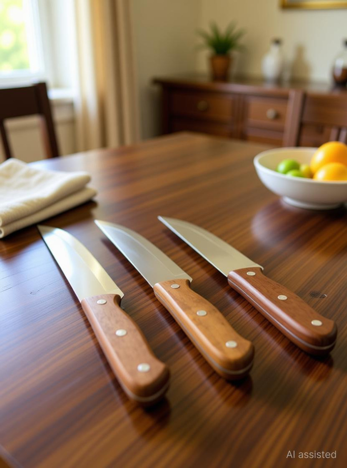 Image of AK ACCESSORIES 3 Pc Stainless Steel, Wood Knife Set Professional Knife /chaku Sharp edge Kitchen Knife Multi-Size with wood handle