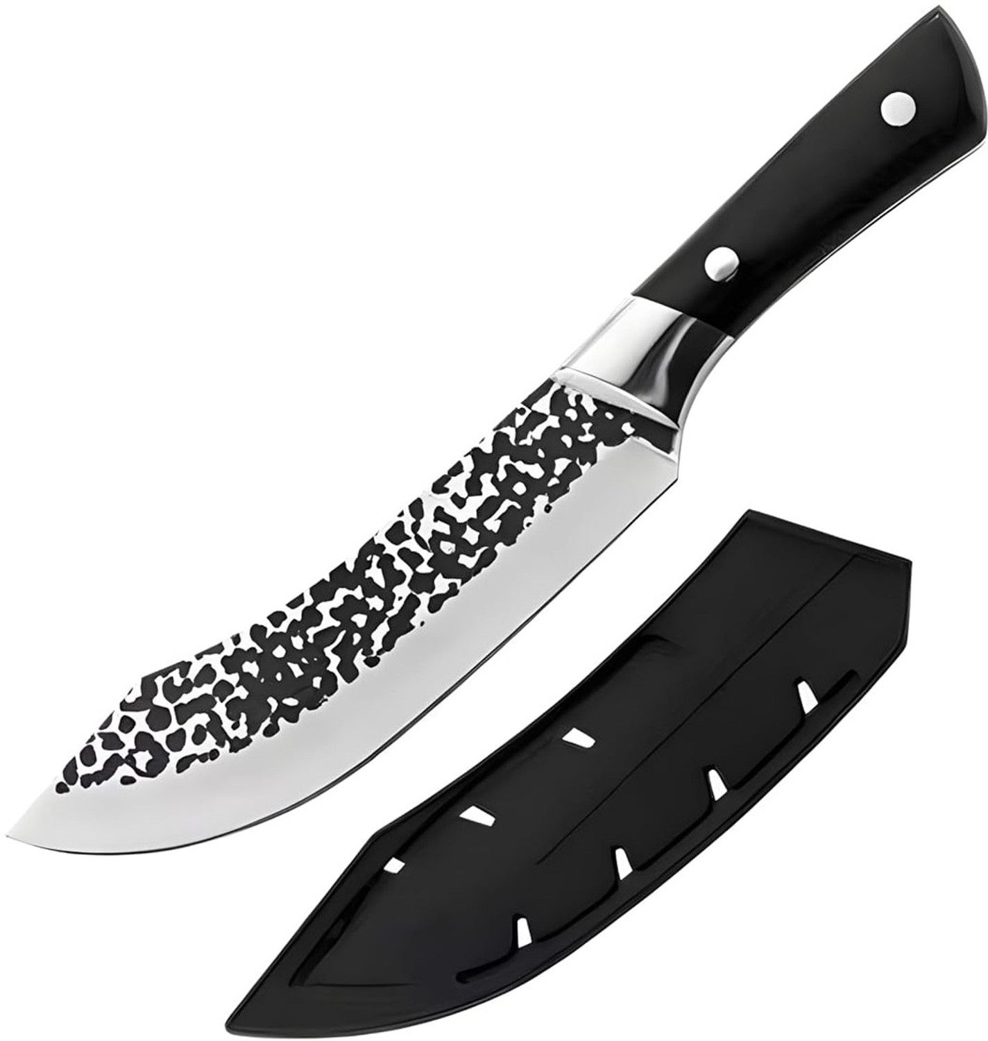 Image of Zypheron 1 Pc Stainless Steel Knife Curved Butcher Knife for Meat & Veg Cutting Textured Blade & Ergonomic Handle