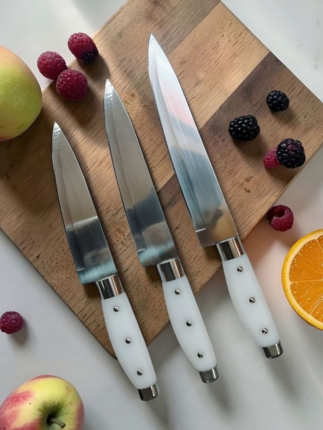 Image of AK ACCESSORIES 3 Pc Stainless Steel Knife Set chaku Complete solutions to all your Kitchen Vegetable Cutting and Chopping