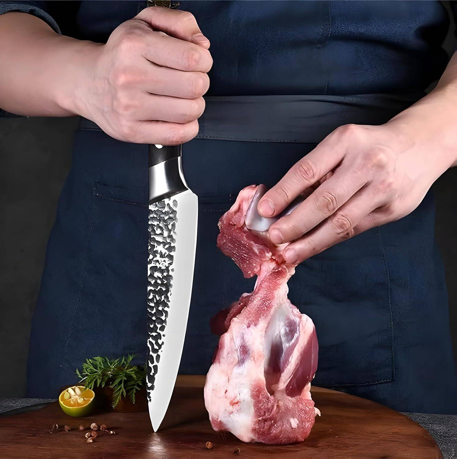 Captoola 1 Pc Carbon Steel Knife Captoola Hand Forged 6.7 In Japanese Chef Knife with Abs Handle, Black
