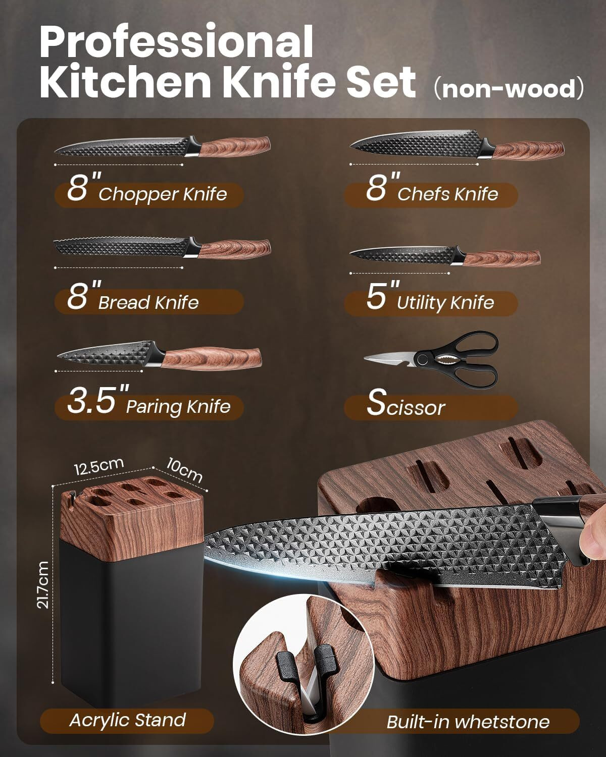 Image of RUDROIMPEX 1 Pc Stainless Steel Knife Set Non-Stick Non-Slip Stainless Steel Kitchen Knife Set with Storage Suitable
