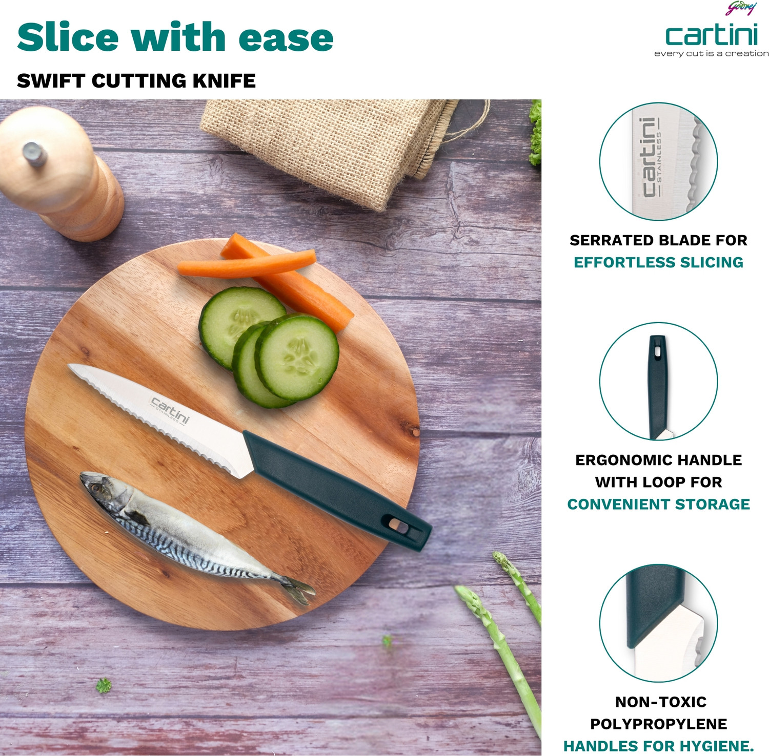 Image of Godrej 1 Pc Stainless Steel Knife Cartini Godrej Soft Grip Kitchen Knives kit,1 Pc Stainless Steel