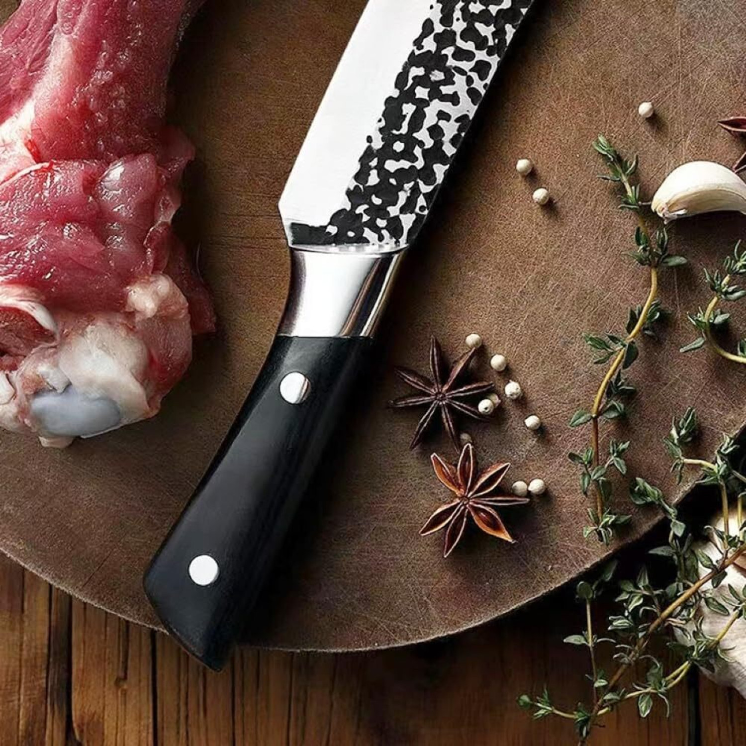 Image of Zypheron 1 Pc Stainless Steel Knife Curved Butcher Knife for Meat & Veg Cutting Textured Blade & Ergonomic Handle