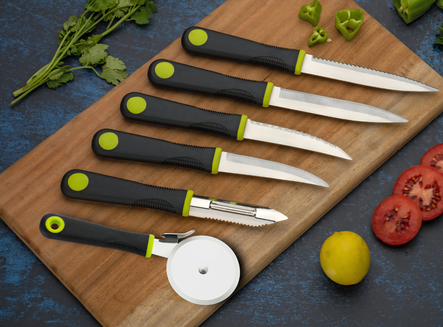 Image of Flipkart SmartBuy 6Pc Stainless Steel Kitchen Comfort combo of 4 Knife, 1 Peeler & 1 Pizza Cutter Kitchen Tool Set
