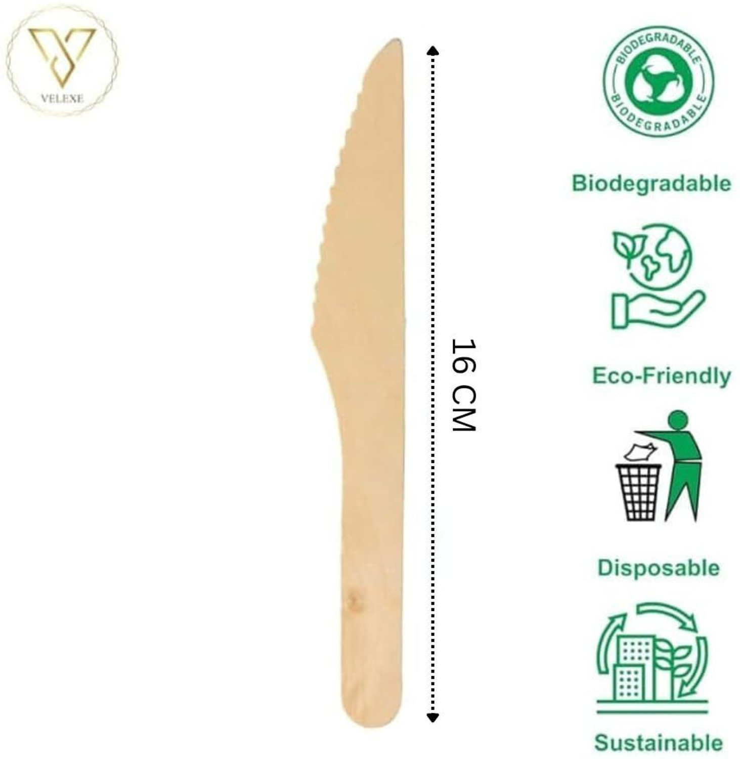 Image of Velexe 50 Pc Wood Knife Disposable Wooden Knives | Size: 160MM (16 CM)