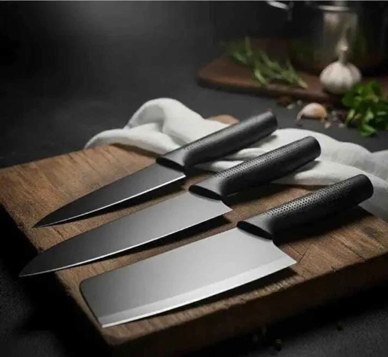 Image of X - Glam 3 Pc Stainless Steel Knife Set 3 Piece Kitchen Knife Set Non Stick Black Stainless Steel Chef Knives Set