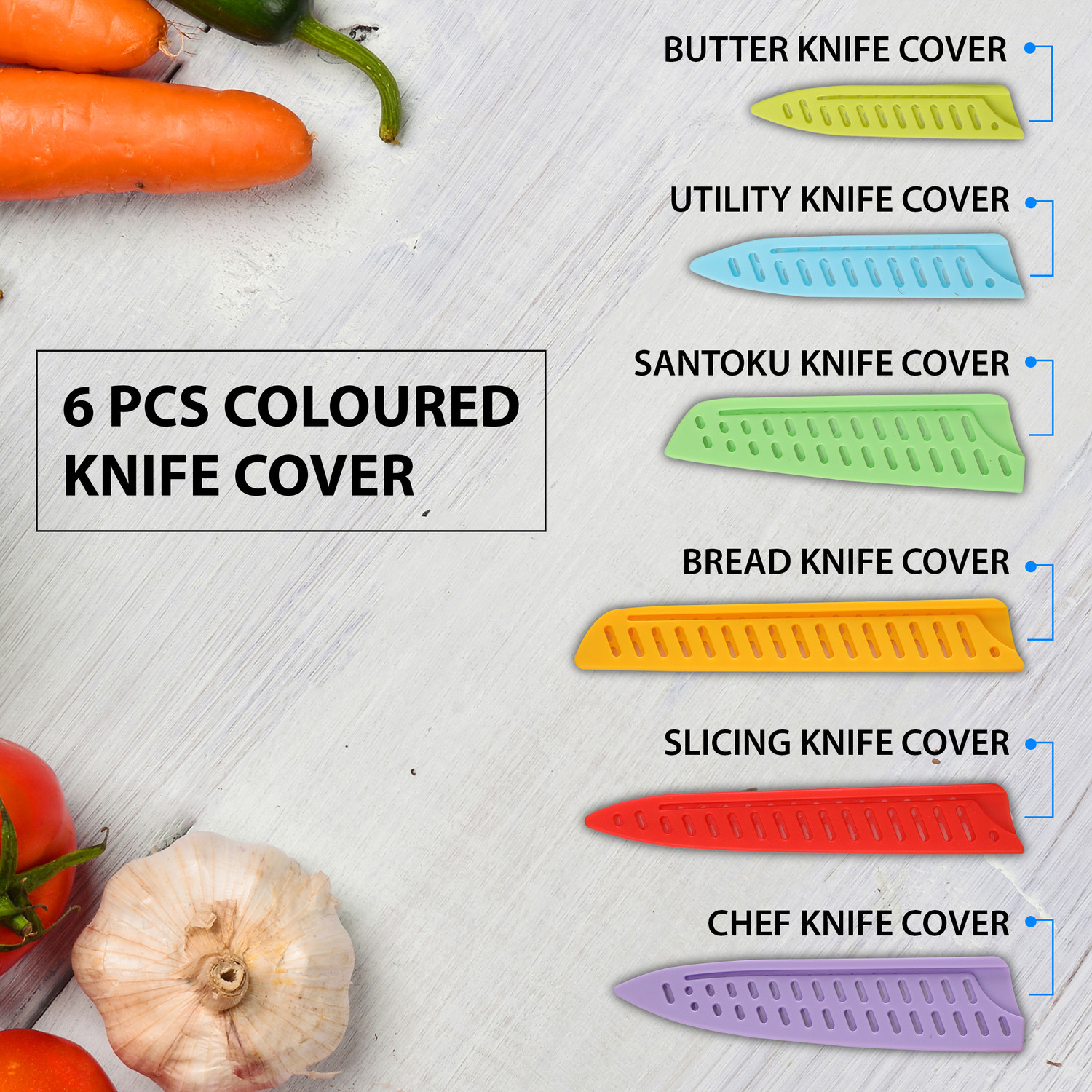 Image of AGARO 6 Pc Stainless Steel Knife Set Royal Coloured Kitchen Knifes with Cover, Professional Chef Knife, Santoku Knife