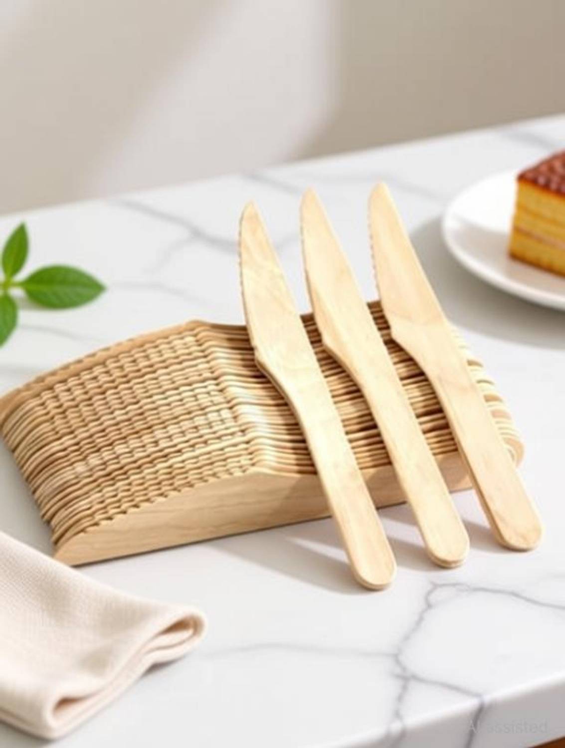 BAKERS4U 100 Pc Wood Knife Set Birthday wedding cake disposable knife cake tools Wooden cake cut knife Wooden Cutlery 14cm(100pcs
