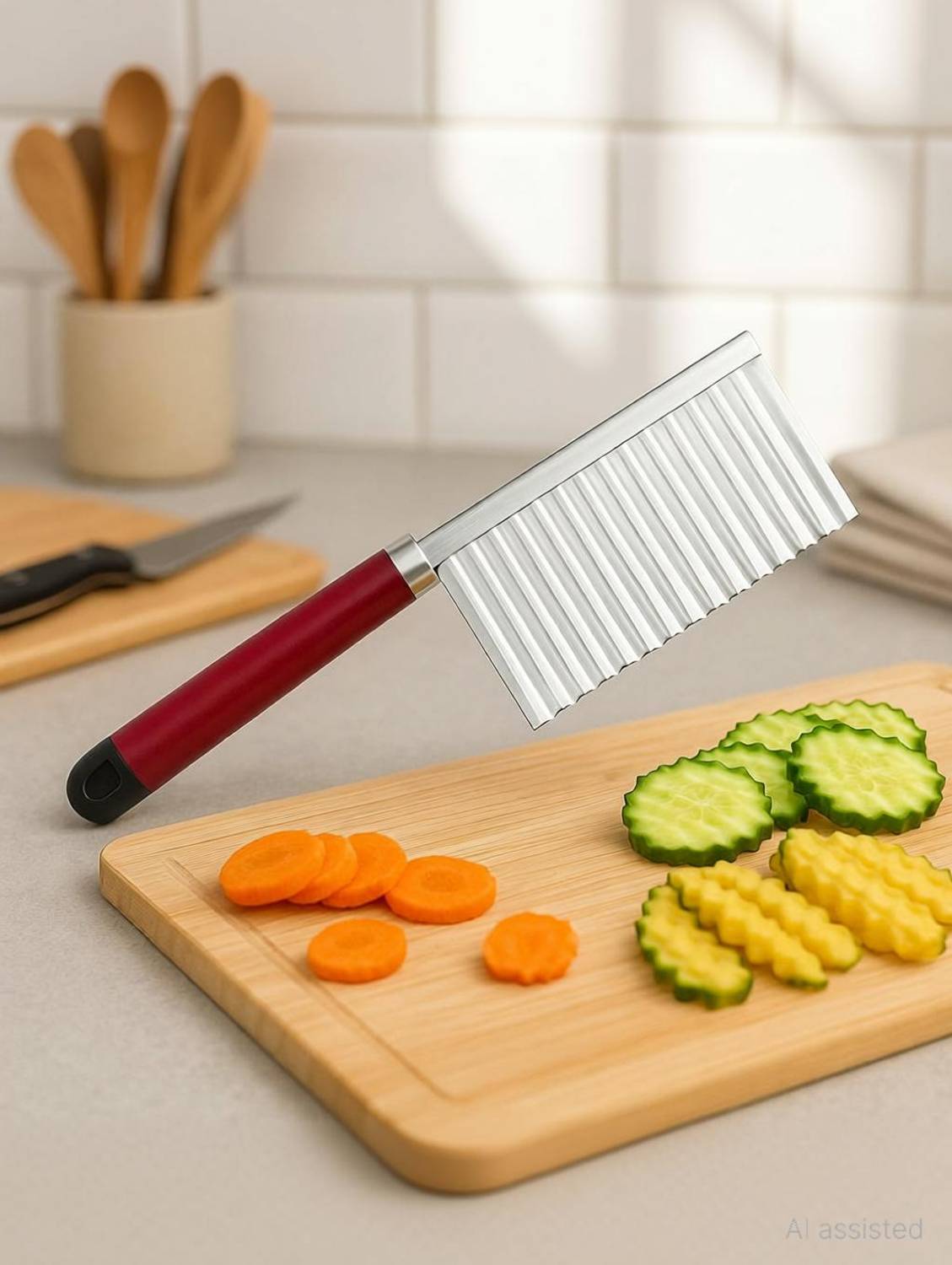 Biltoxi 1 Pc Steel Knife Crinkle Cut Knife Vegetable Potato Chip Cutter with Wavy Blade Cutter
