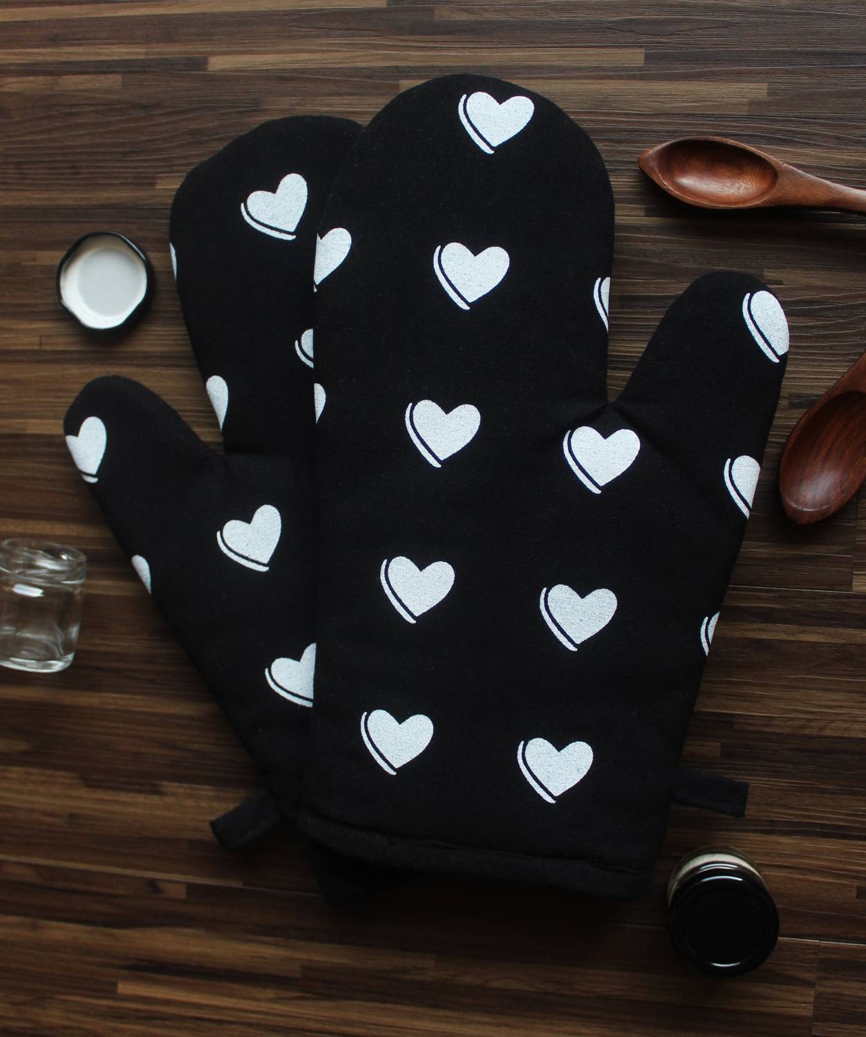 AIRWILL Black, White Cotton Kitchen Linen Set