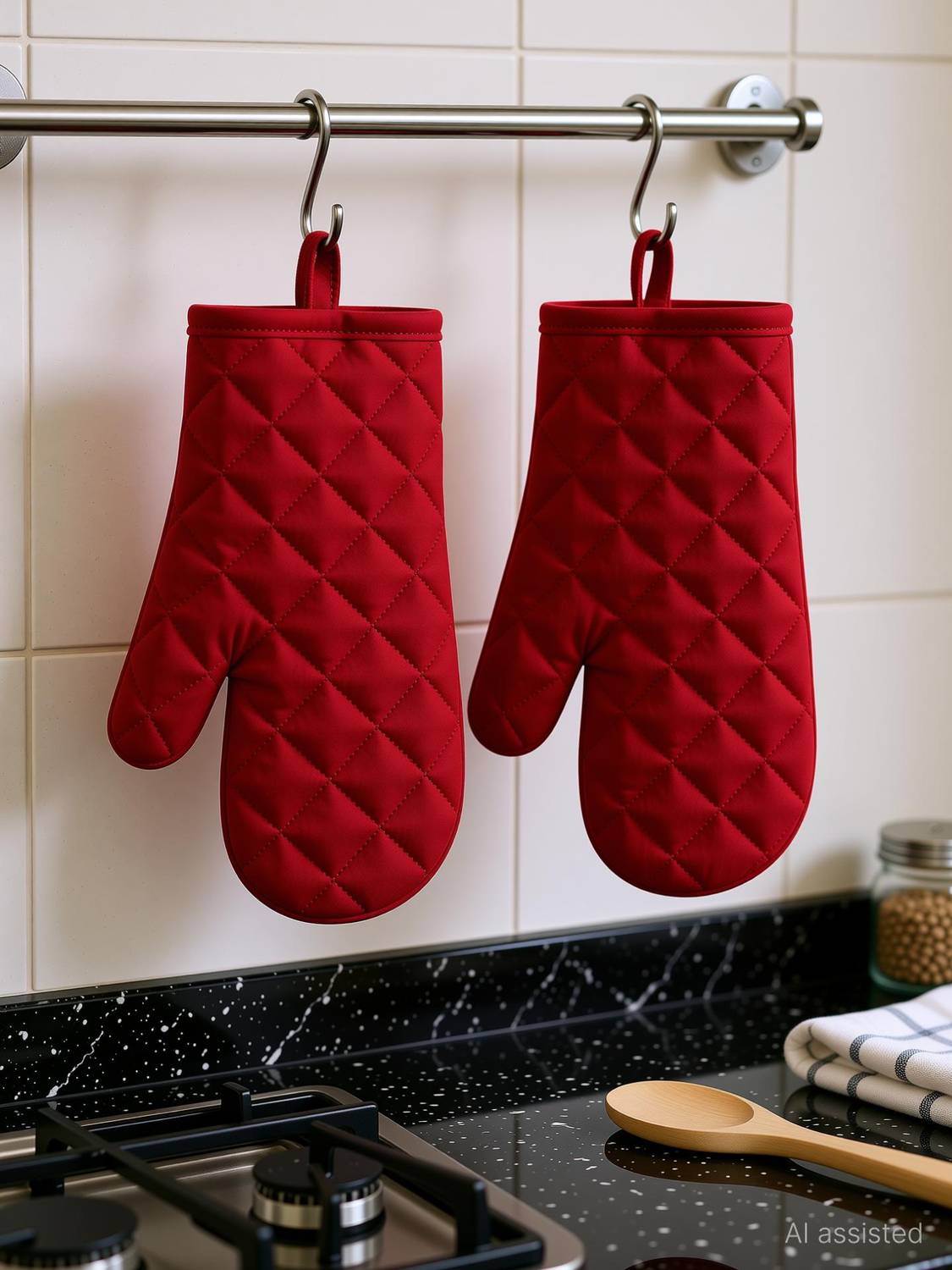 AIRWILL Red Cotton Kitchen Linen Set