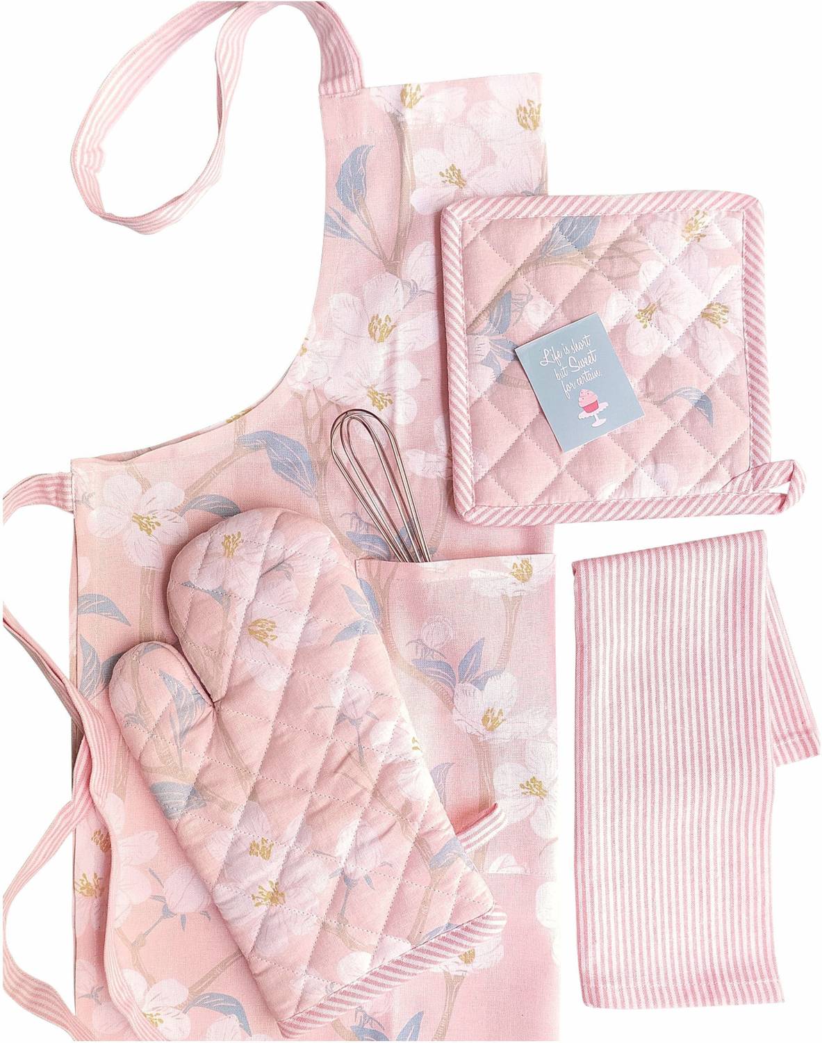 Pixel Home Pink Cotton Kitchen Linen Set