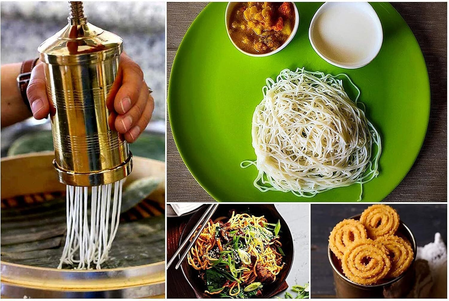 Image of Mitchen by Mitchen Kitchen Mall Brass Gathiya Sevaiya Bhujia maker with 6 Different jalis Grater Grater