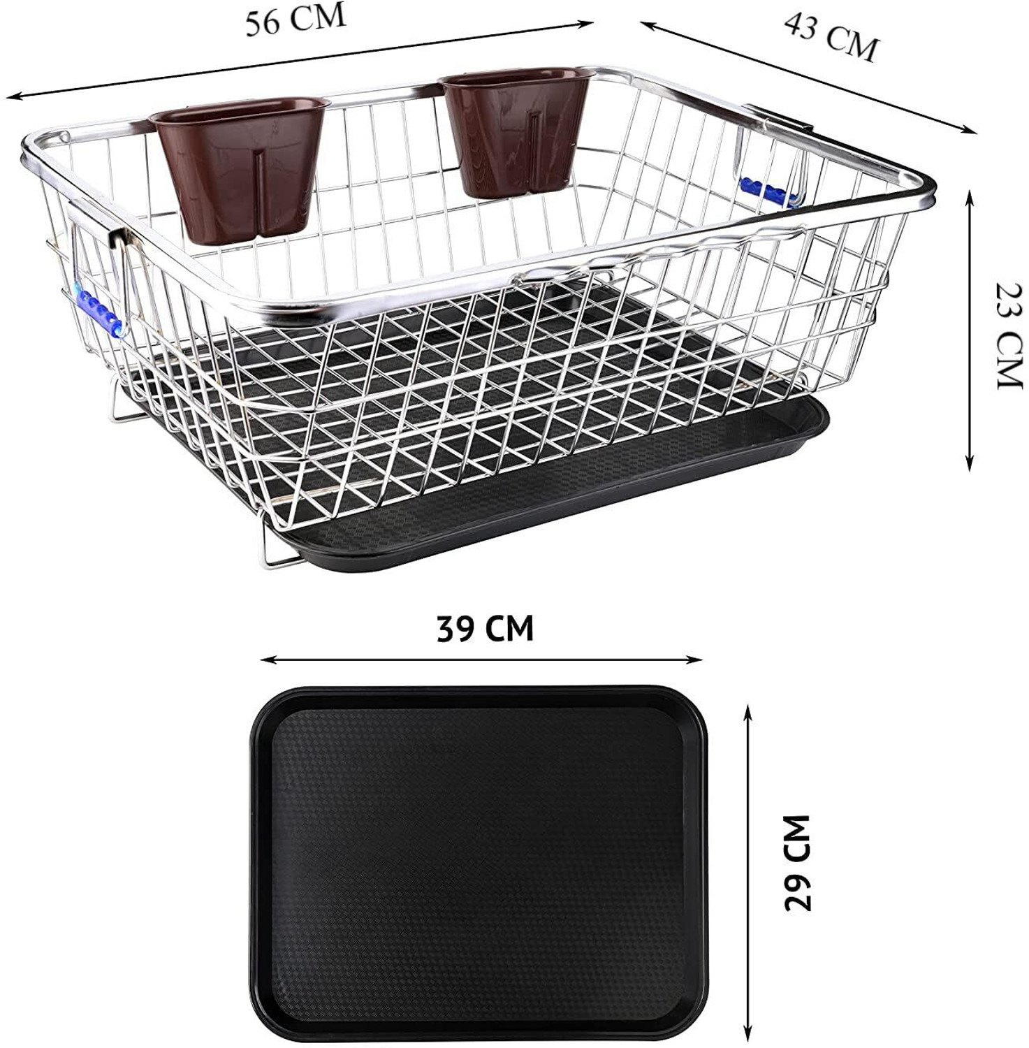 Image of RINCY Dish Drainer Kitchen Rack Steel Stainless Steel Drainer Tray Basket Drying Stand for Kitchen (56*43*23 cm)