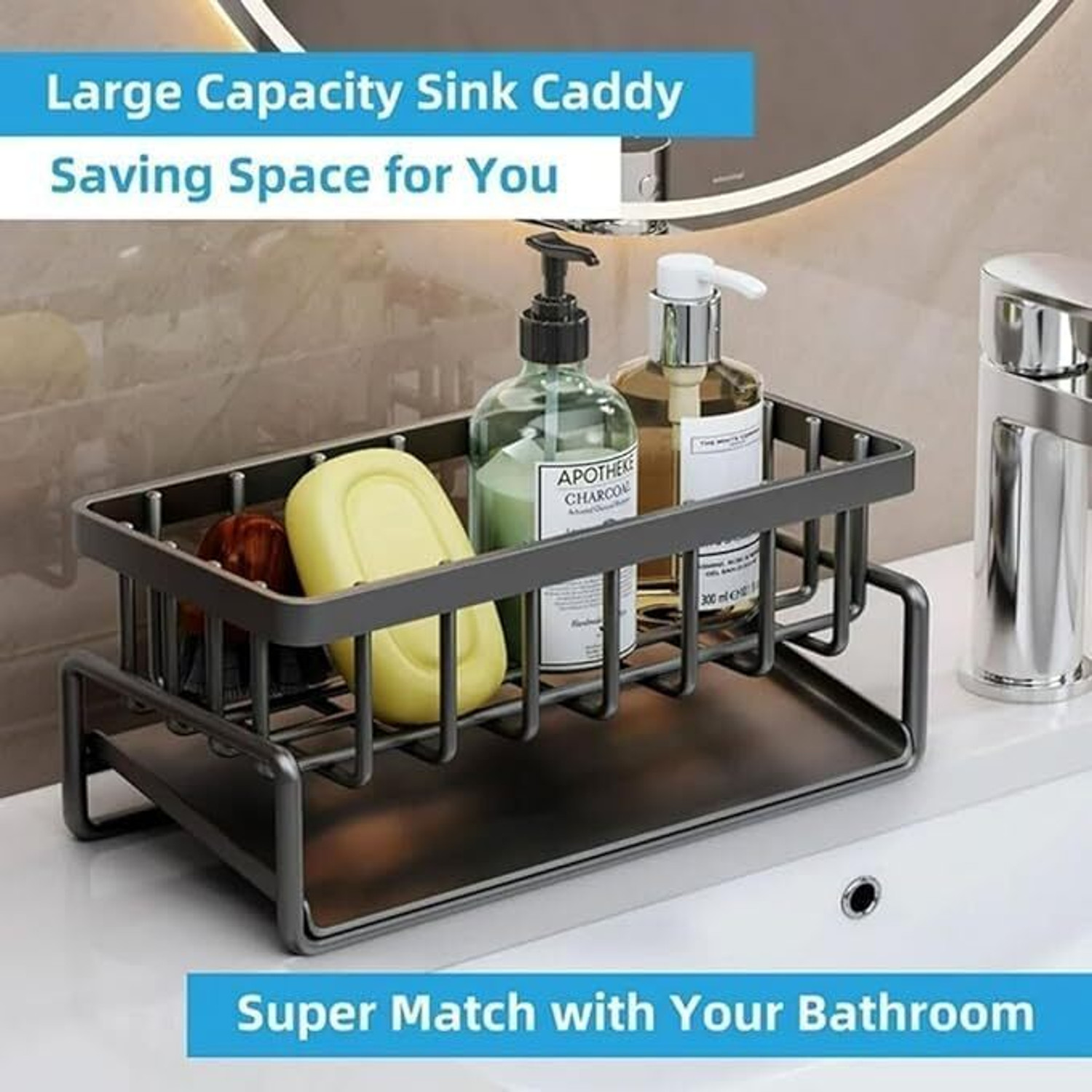 Image of SBValueMart Dish Drainer Kitchen Rack Steel Rustproof Metal Kitchen Sink Organizer Rack with Auto-Drain Tray