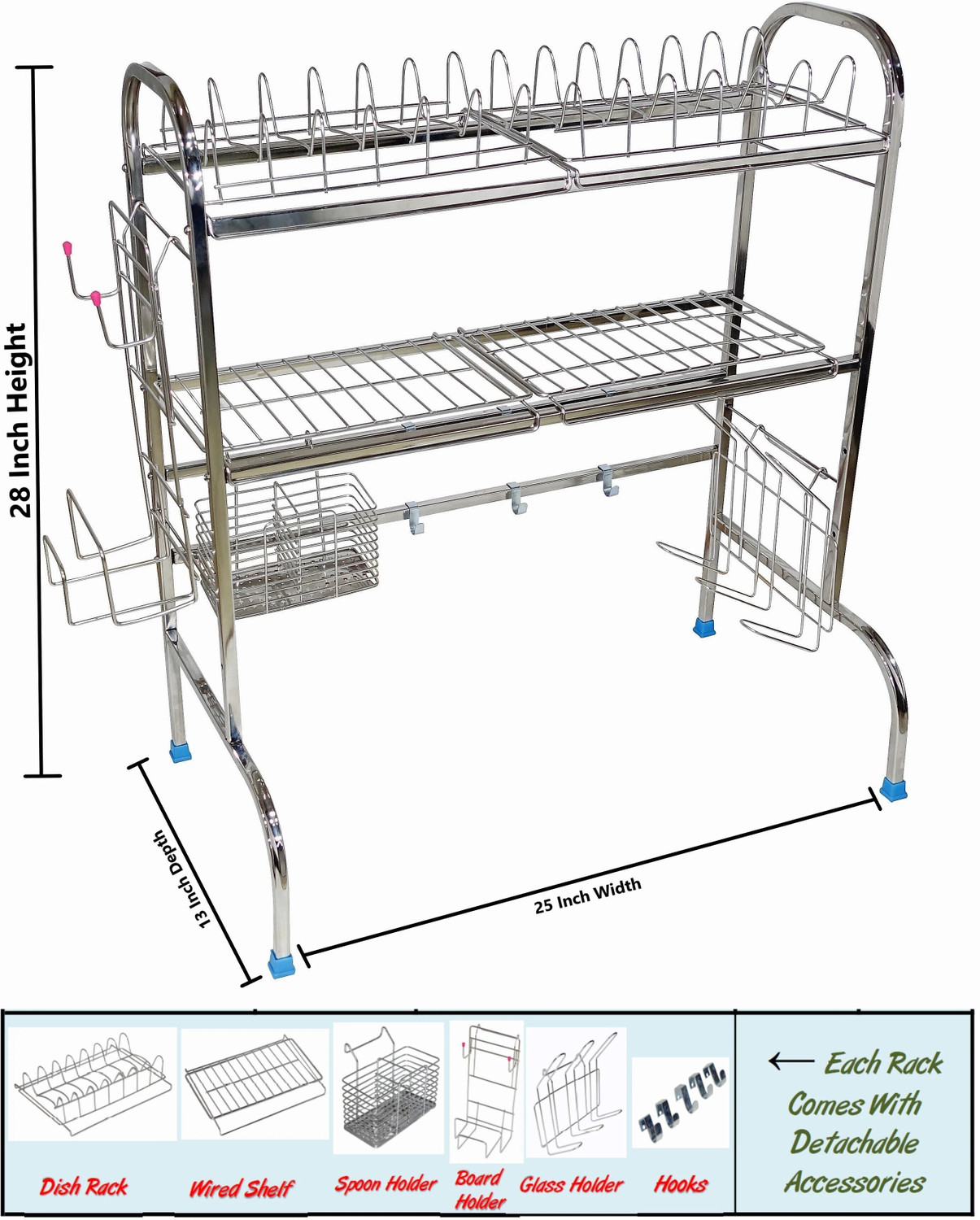 Image of Amol Utensil Kitchen Rack Steel Premium Stainless Steel Sink | Dish | Utensils Stand | Over Sink Dish Rack