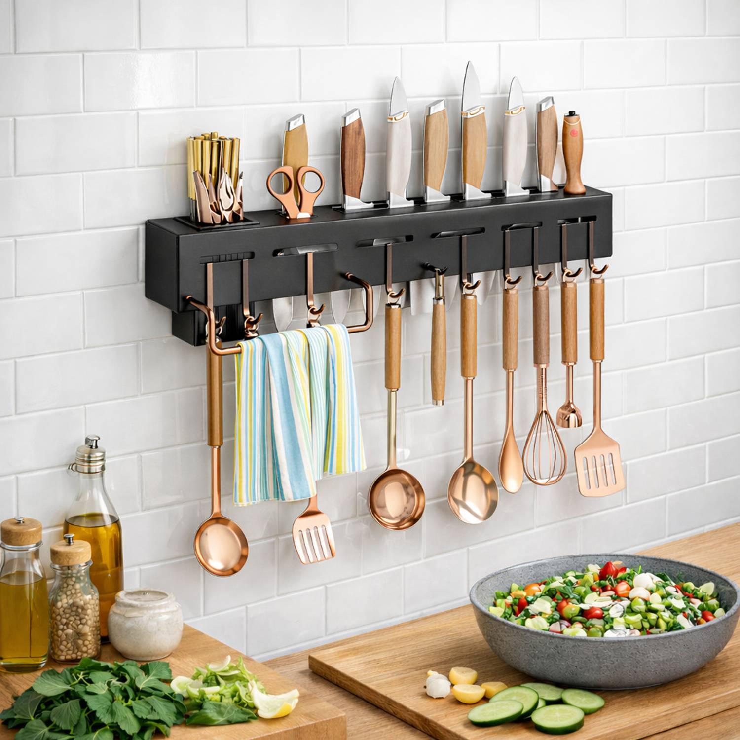 AMBIOUS Cutlery Kitchen Rack Plastic Cutlery Kitchen Rack Shelf, Wall Mount Knife Holder