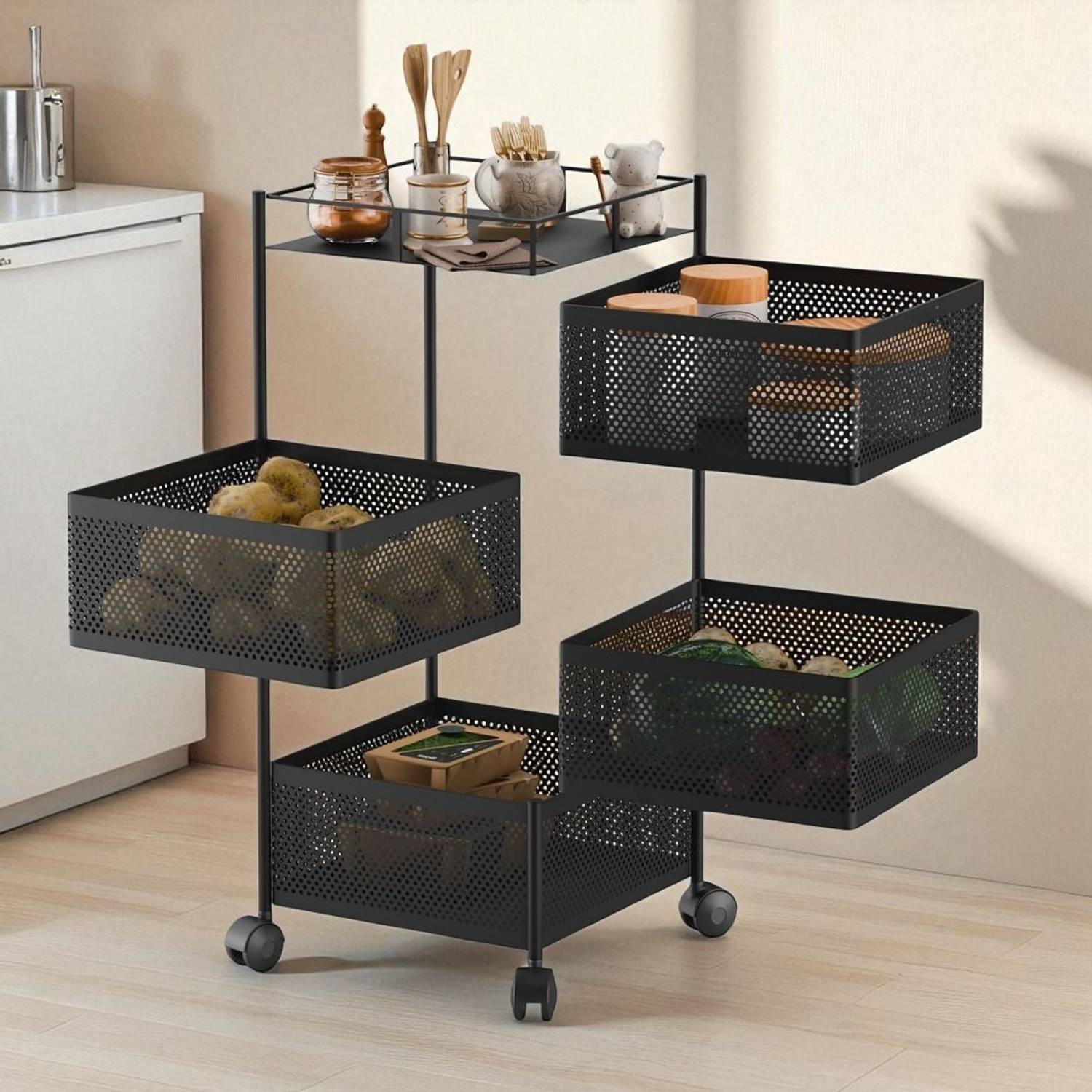 ADMIN INDUSTRIES Fruits/Vegetables Kitchen Rack Iron Metal 4-Layer Multipurpose Fruits & Vegetable Stand/Kitchen Trolley with Wheels