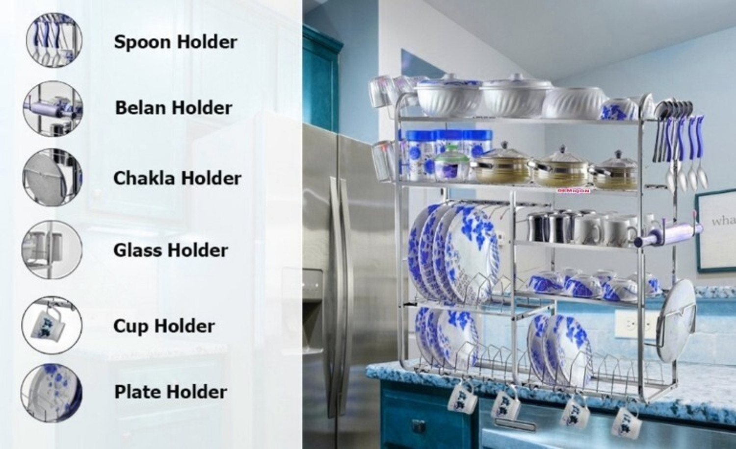 Image of DEMIQON Utensil Kitchen Rack Steel 5 Shelves Dish|Stand|Storage|31 x 30 Inch |