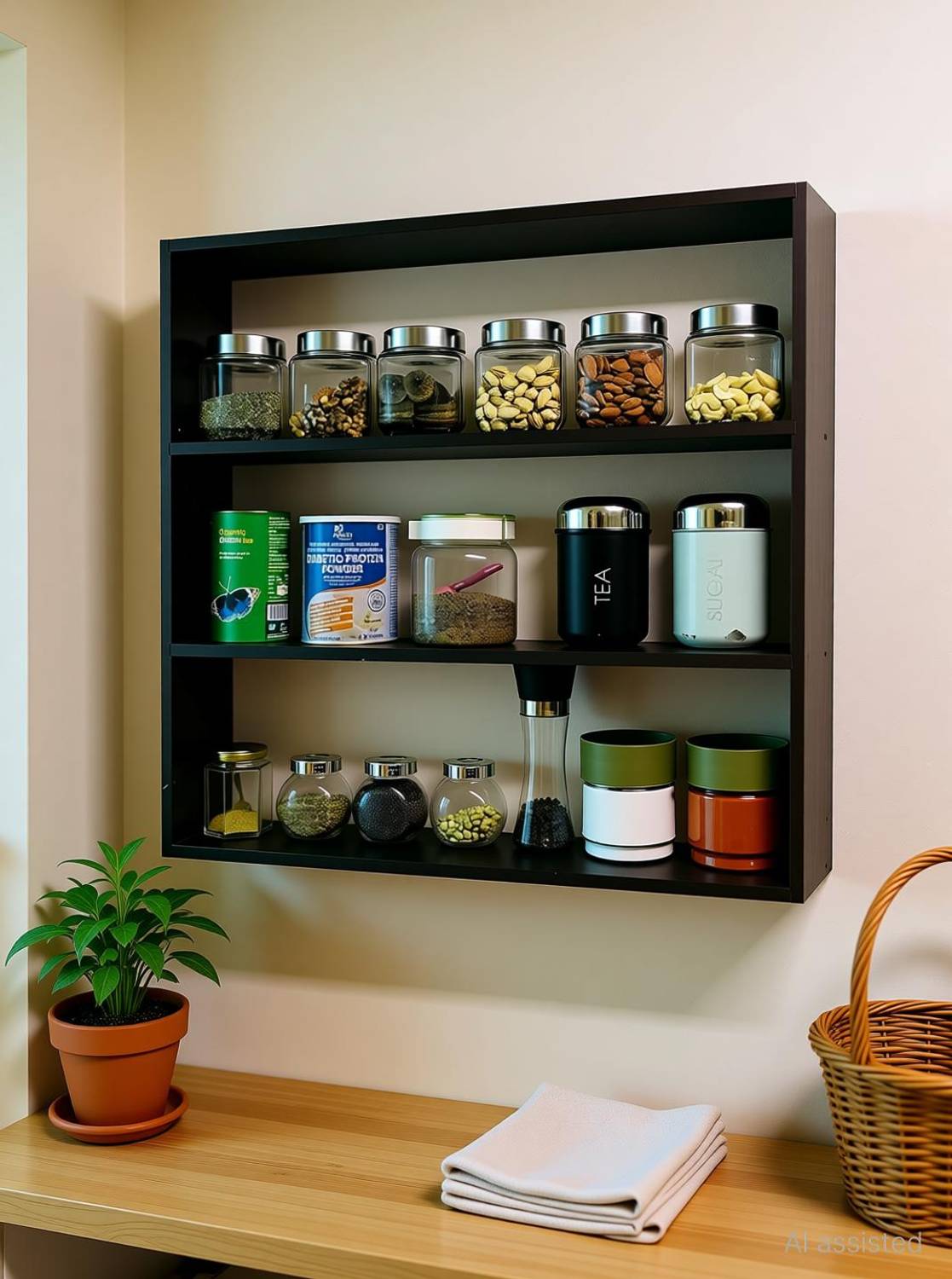 Carvedcreations Containers Kitchen Rack Wood Wall Mounted Kitchen Rack for Easy Acces
