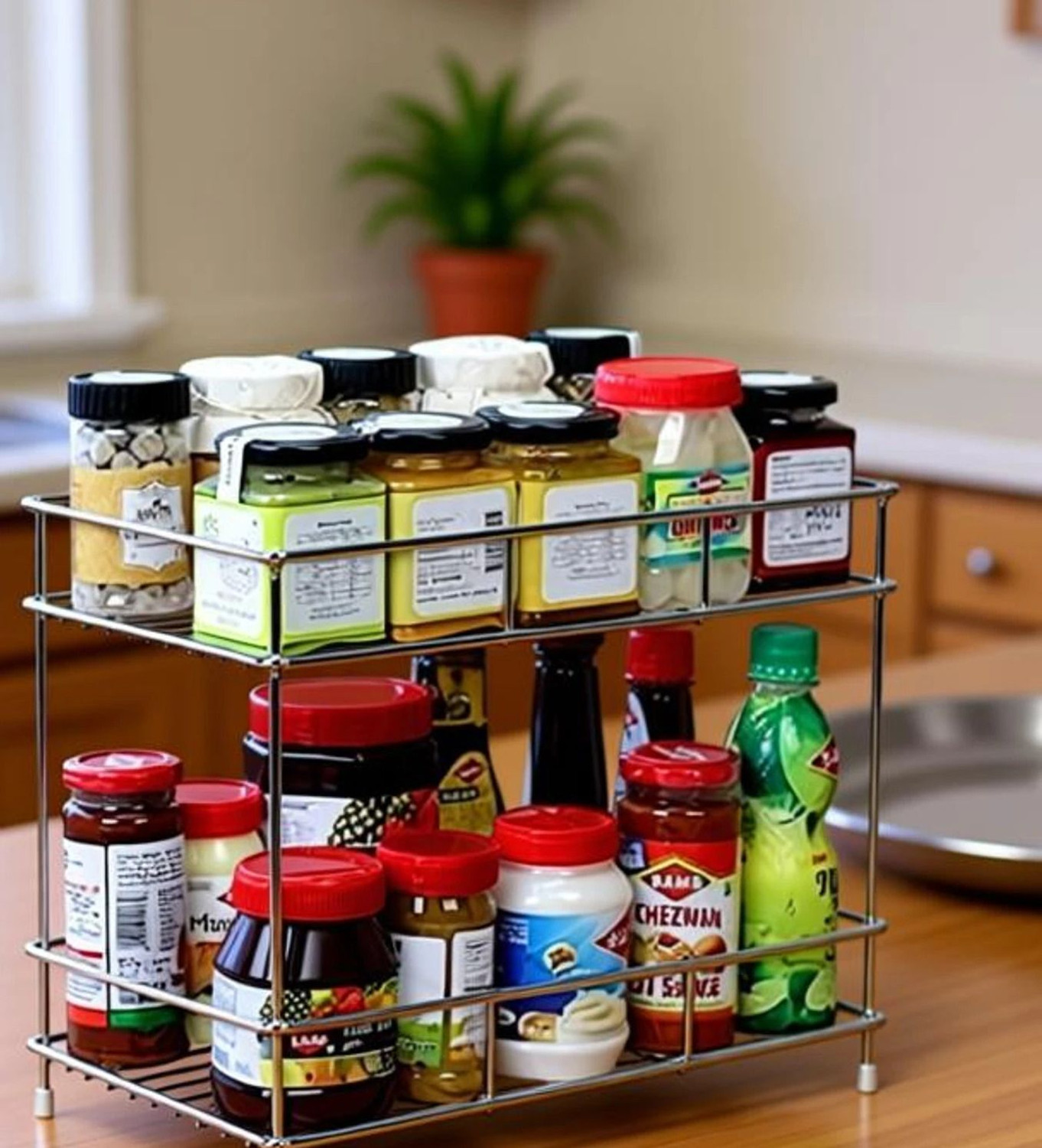 Image of GESCHIR Utensil Kitchen Rack Advanced Condiment Storage Tiered Kitchen Shelf Steel