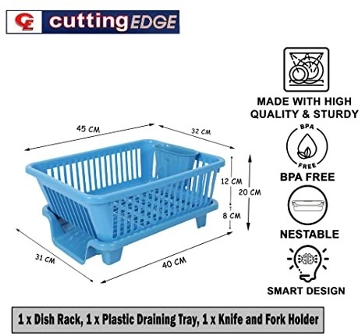 Image of Cutting EDGE Dish Drainer Kitchen Rack Plastic Durable Kitchen Sink Dish Drainer Rack (Small) Design 1 Washing Basket with Tray