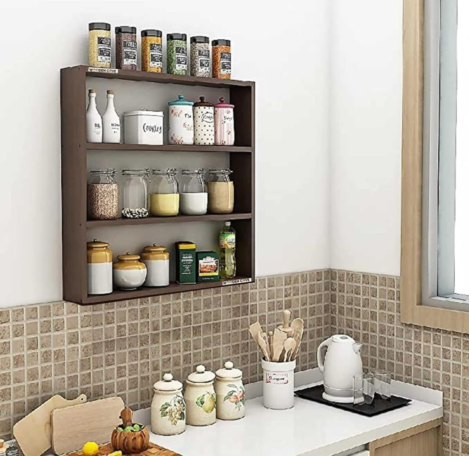 Image of Crownista Wooden Wall Shelf