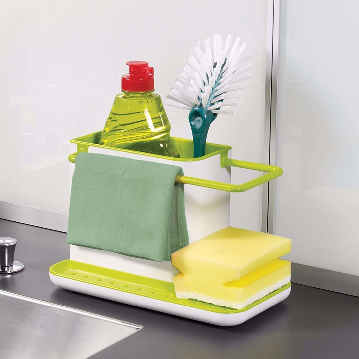 Ascension Containers Kitchen Rack Plastic 1PCS 3 in 1 Kitchen Sink Organizer Kitchen Shelf Cleaning Stand Holder for Dishwasher Liquid Brush Cloth Soap Sponge