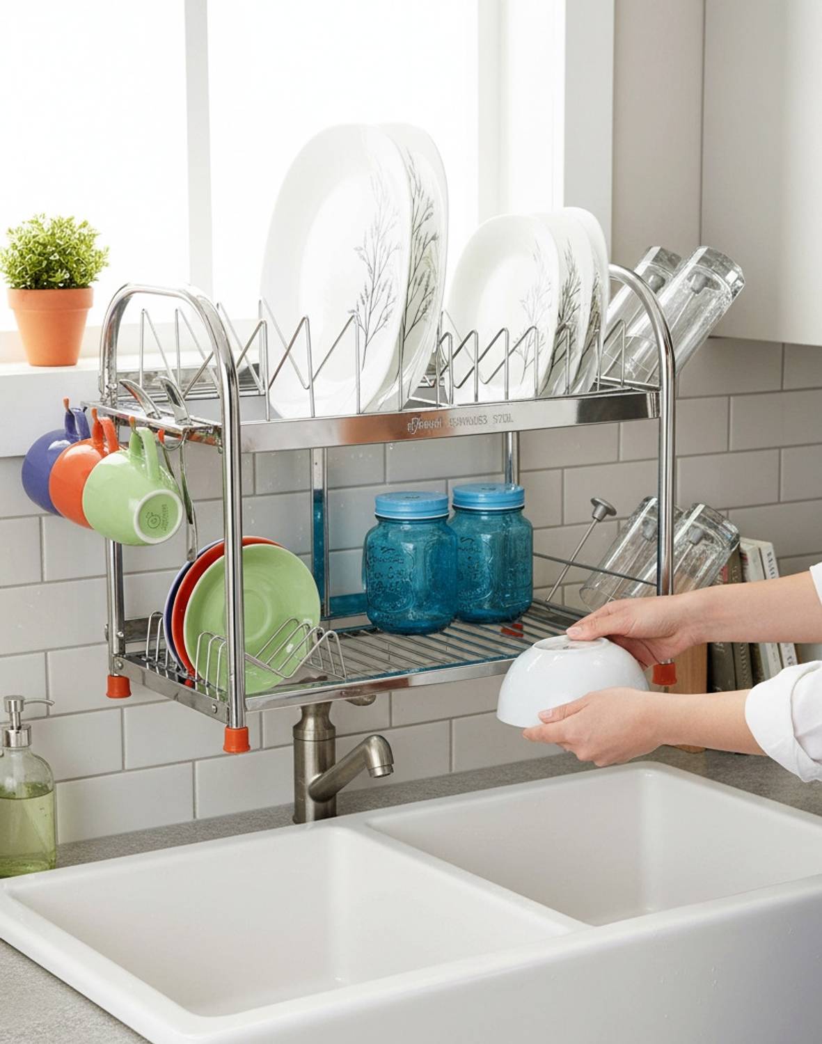 Amol Utensil Kitchen Rack Steel Premium Stainless Steel Dish Rack | Kitchen Organizers | Plate Stand