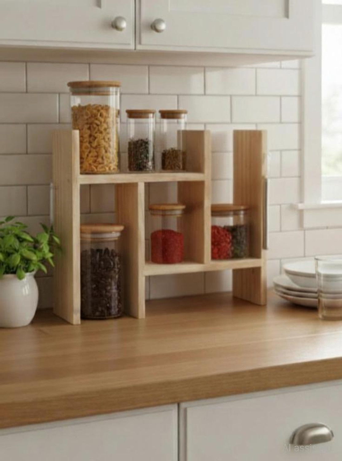 Image of JCT AGRICO Containers Kitchen Rack Wood natuarl wooden kitchen rack /shelf /organizer /stand