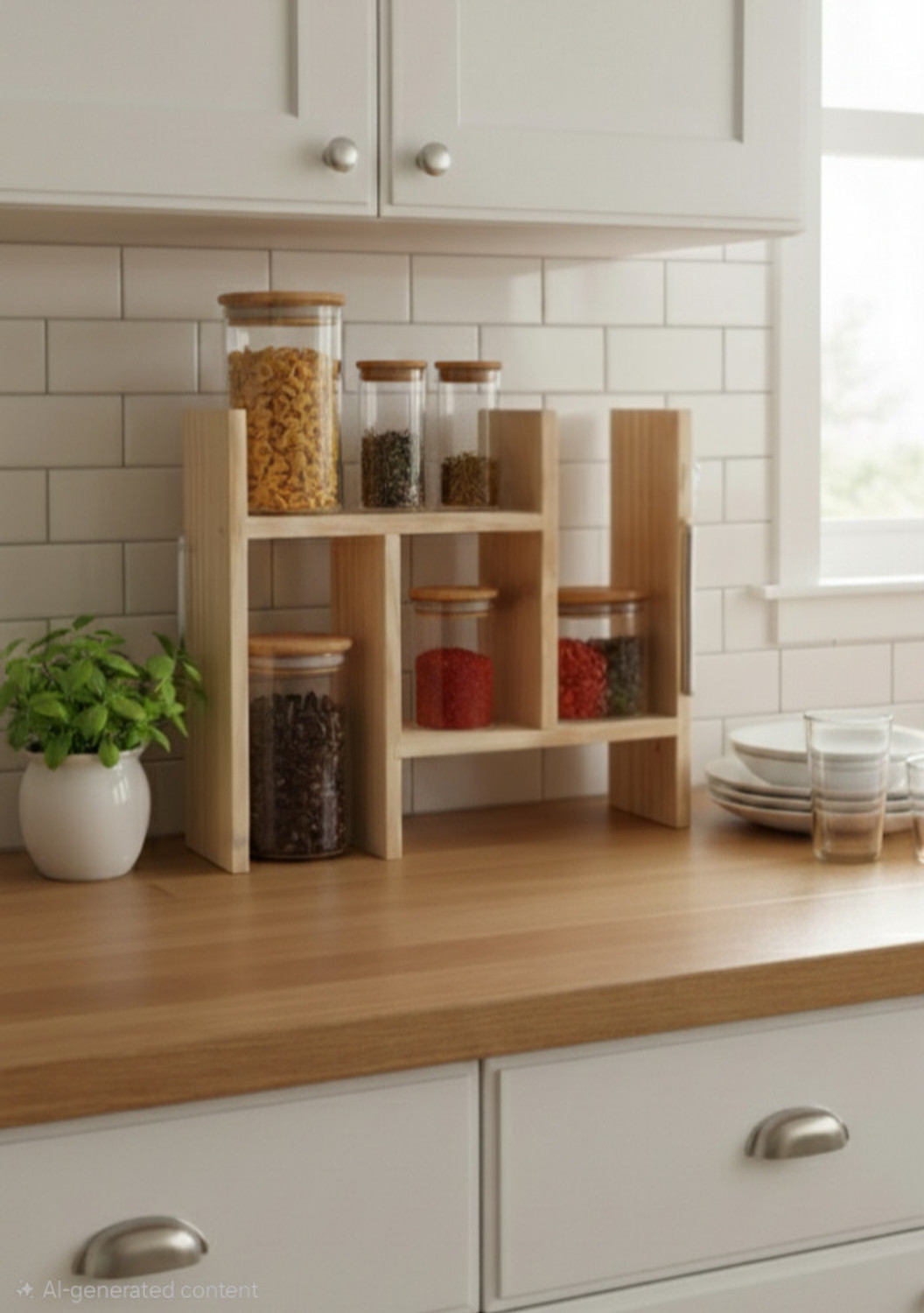 Image of JCT AGRICO Containers Kitchen Rack Wood natuarl wooden kitchen rack /shelf /organizer /stand
