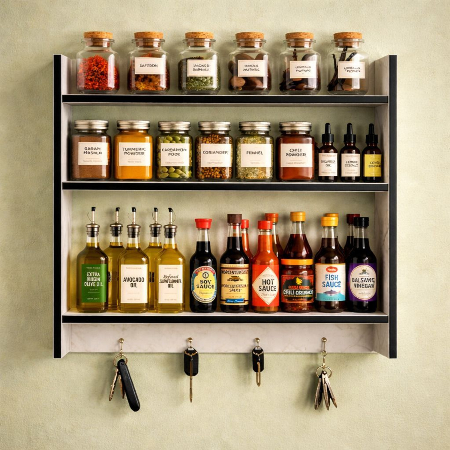 Image of NITVANI HANDICRAFT Containers Kitchen Rack Wood Modern Marble Design Kitchen Organizer for Spice Jars, Containers|
